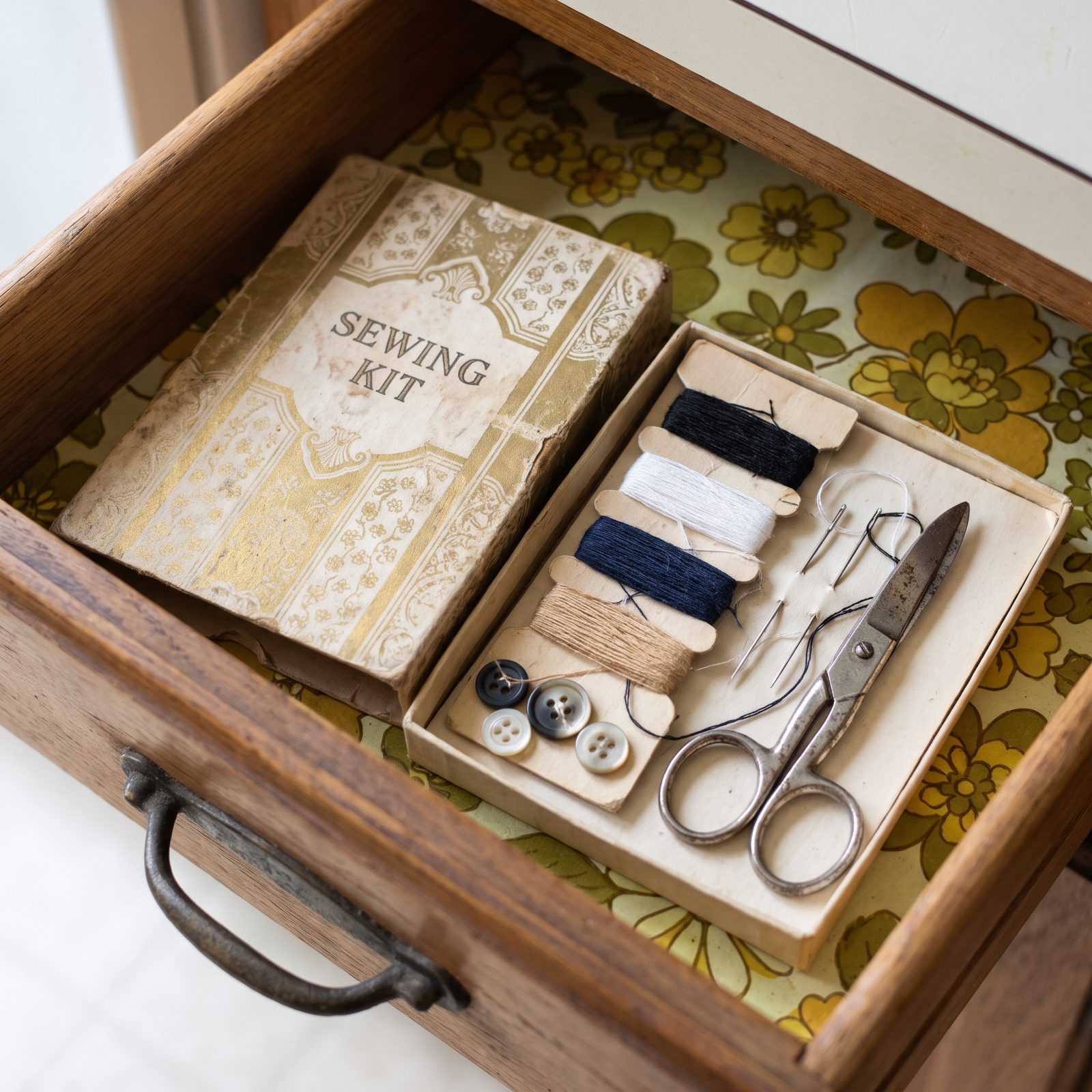The Hotel Sewing Kit With Pre-Threaded Needles and Scissors the Size of a Thumbnail