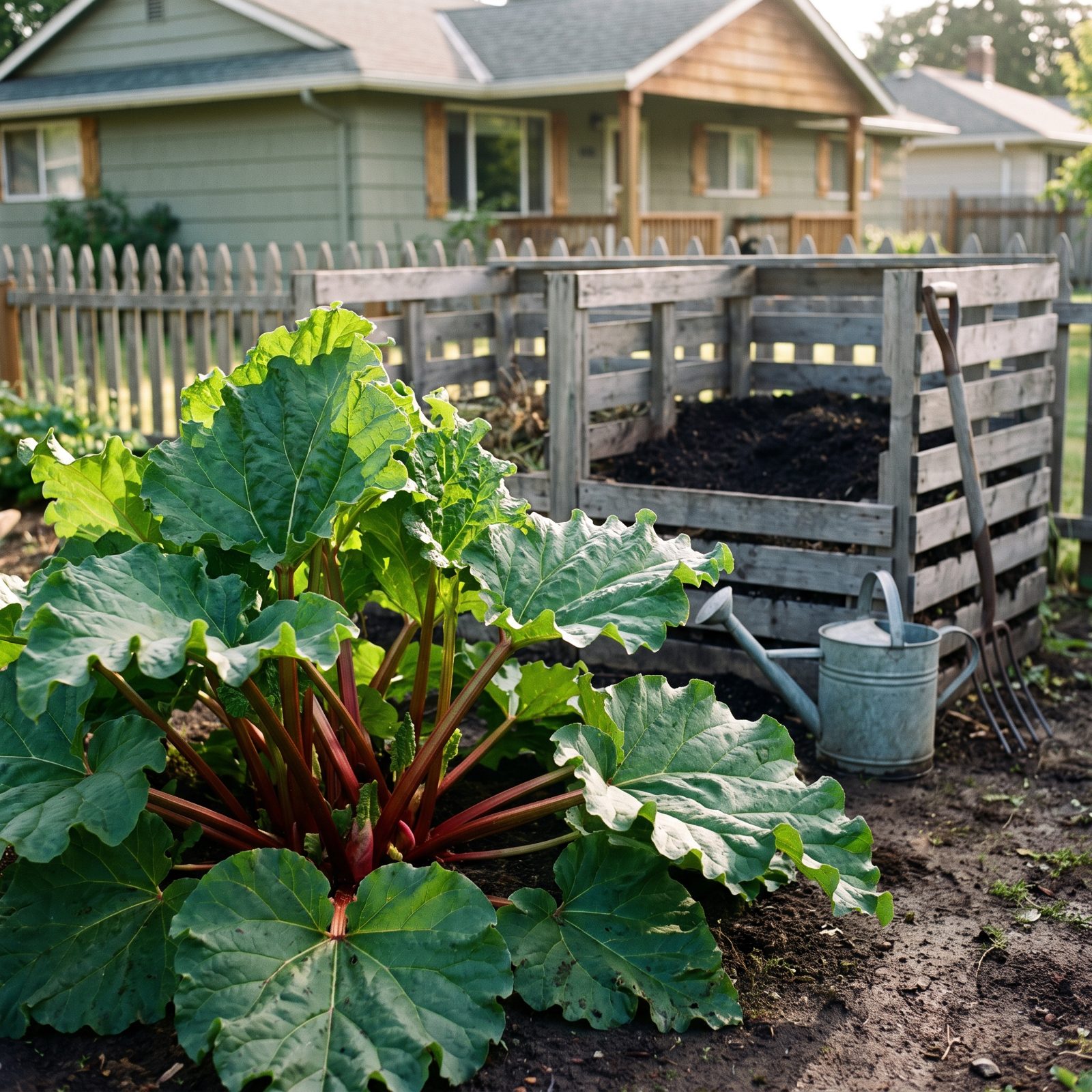 A Huge Rhubarb Crown Near the Compost Pile