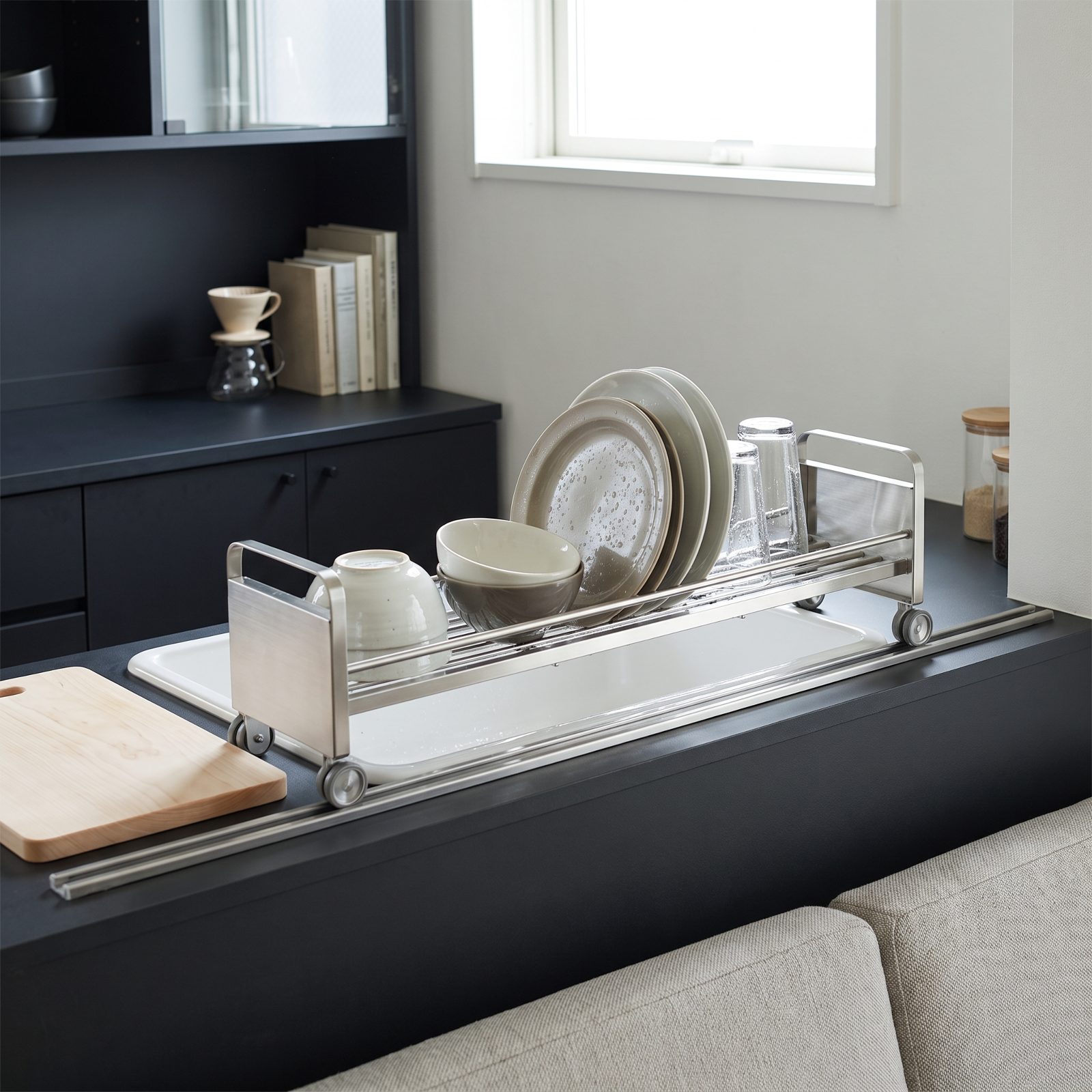 Install a Sink-Spanning Rack That Rolls Away After Dishes Dry