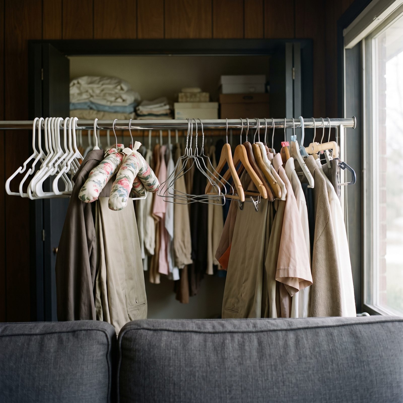 A Jumble of Hanger Styles That Waste Rail Space and Scramble the Eye