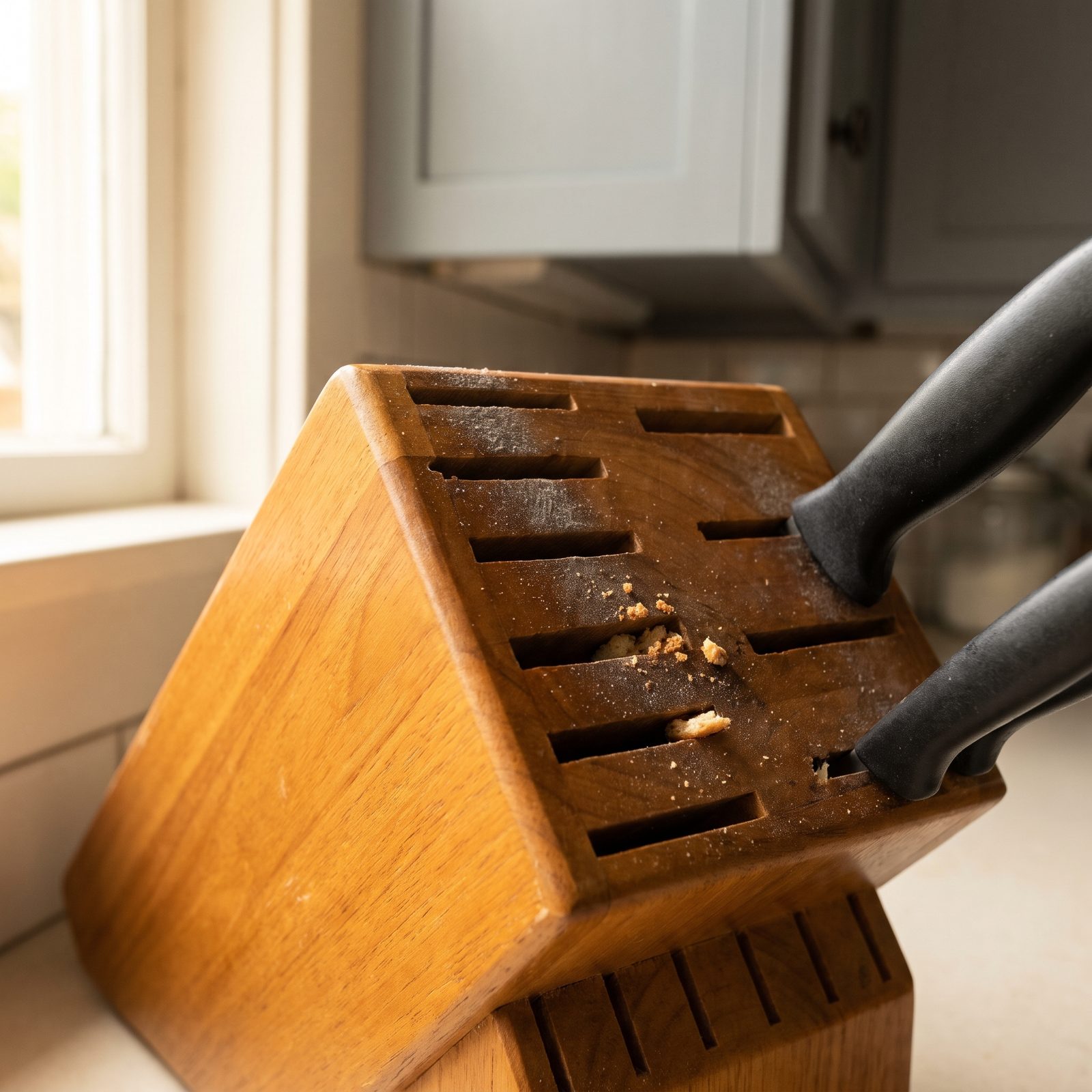 The Knife Block Slots, Narrow Openings That Swallow Crumbs and Dust