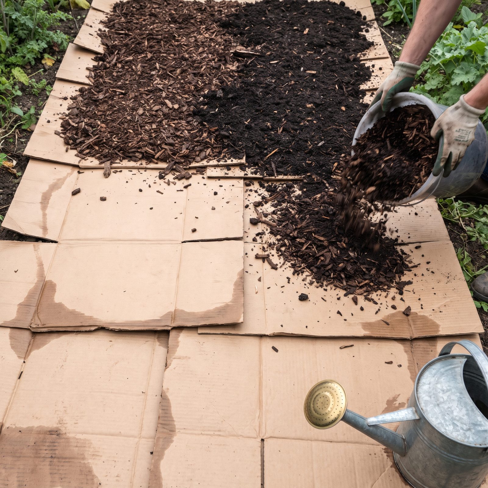 Lay Cardboard Beneath Mulch to Smother Established Weeds