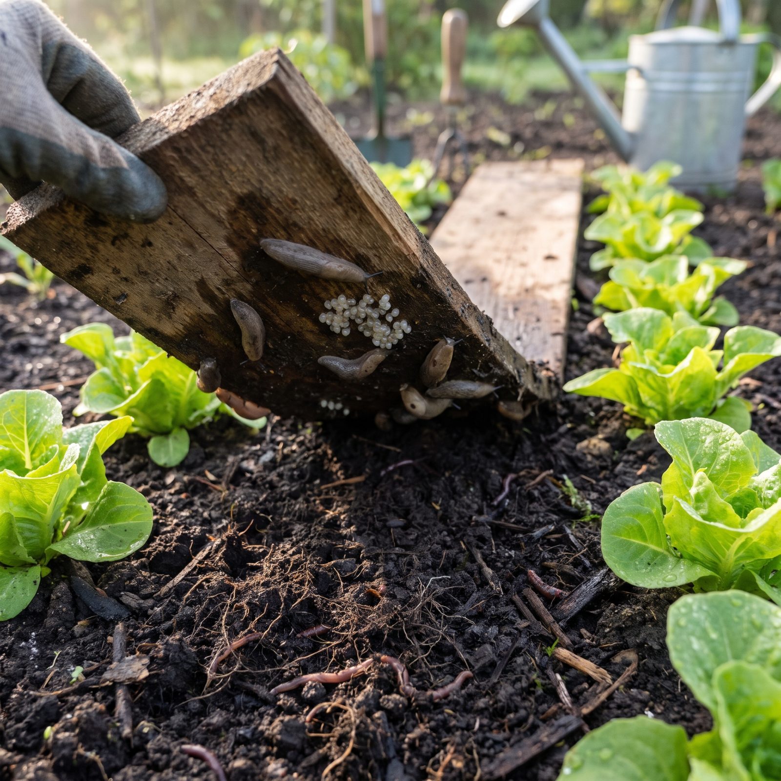 Lay Damp Boards Overnight to Trap Slugs by Morning