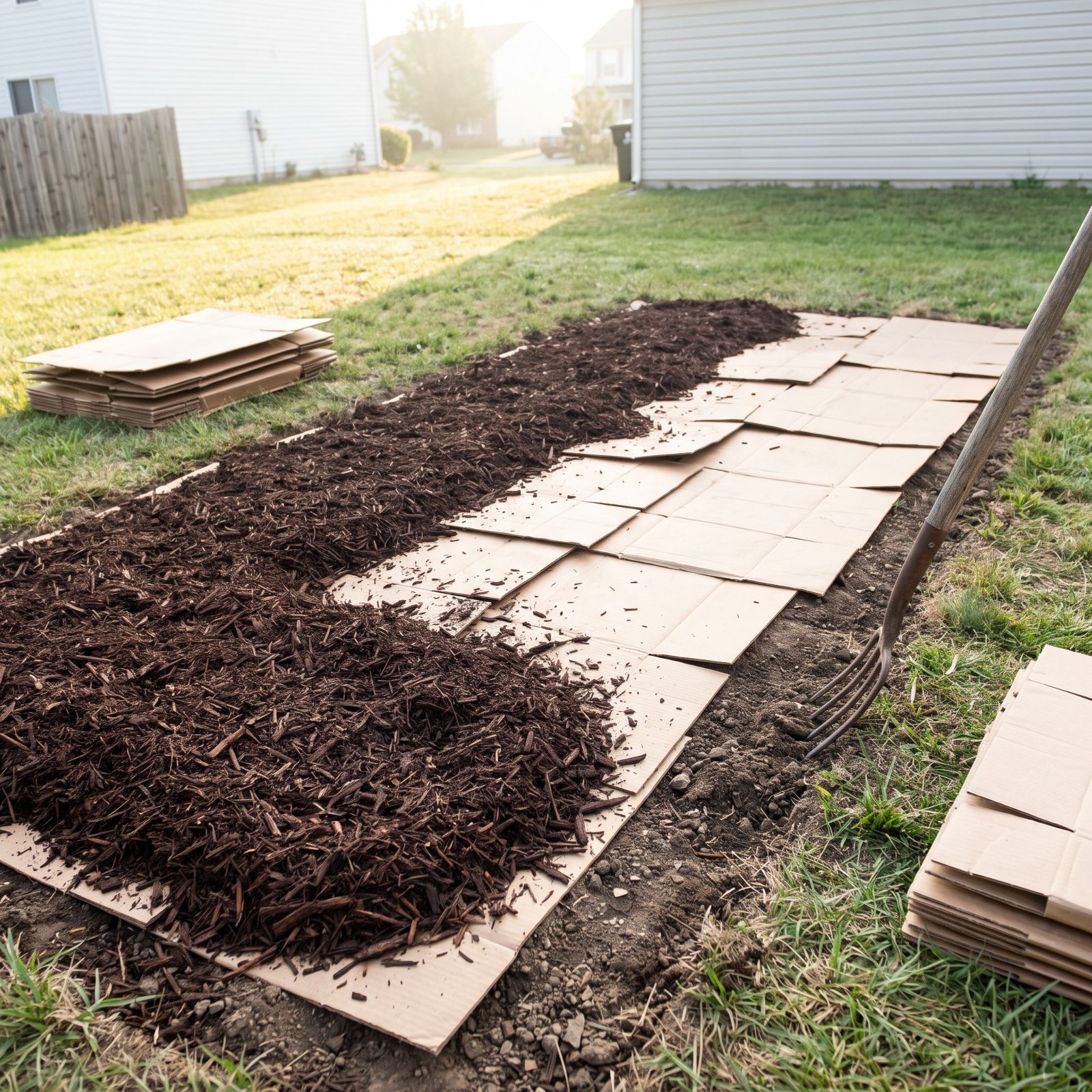 Lay Plain Cardboard Beneath New Mulch to Suppress Existing Weeds