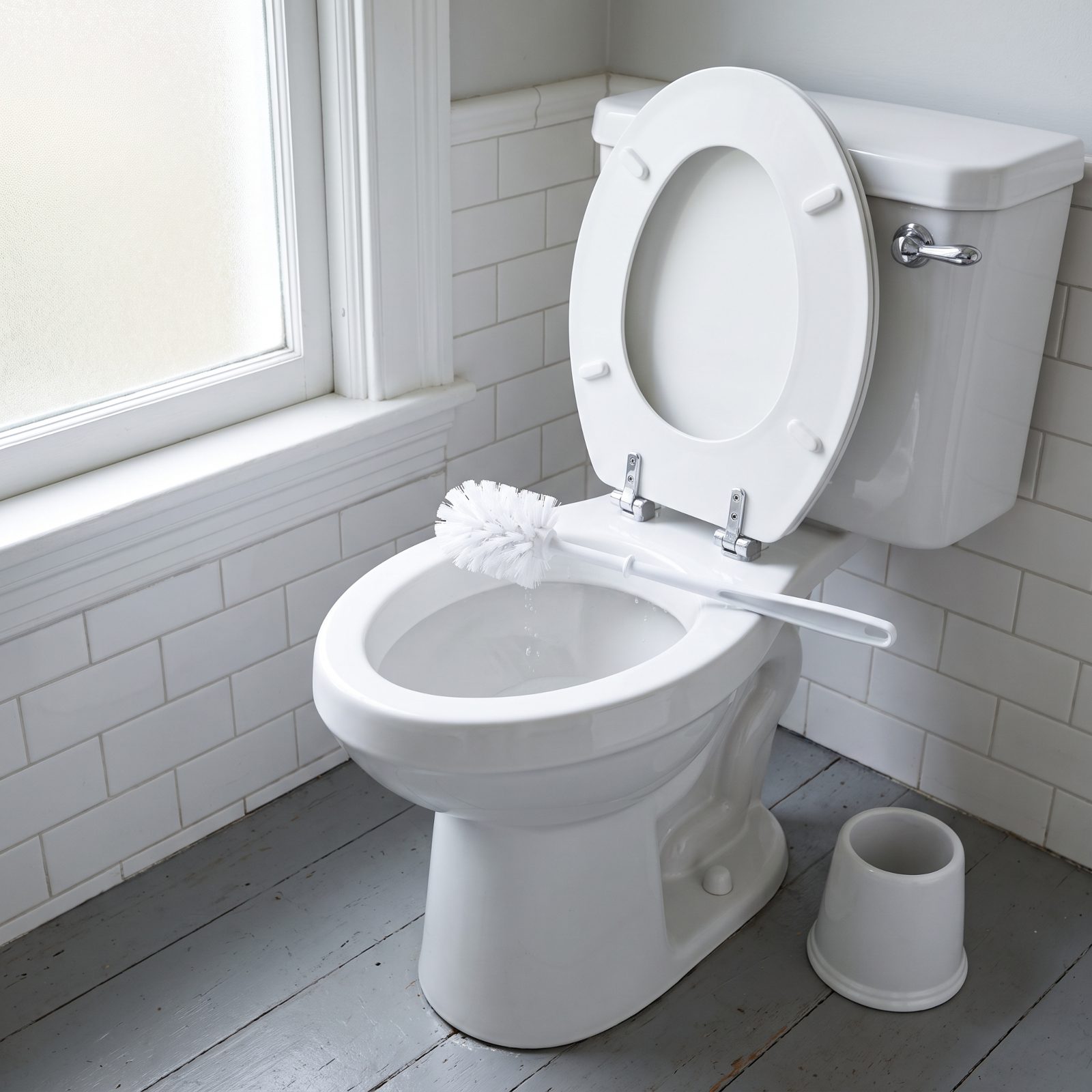 Letting the Toilet Brush Drain Beneath the Raised Seat