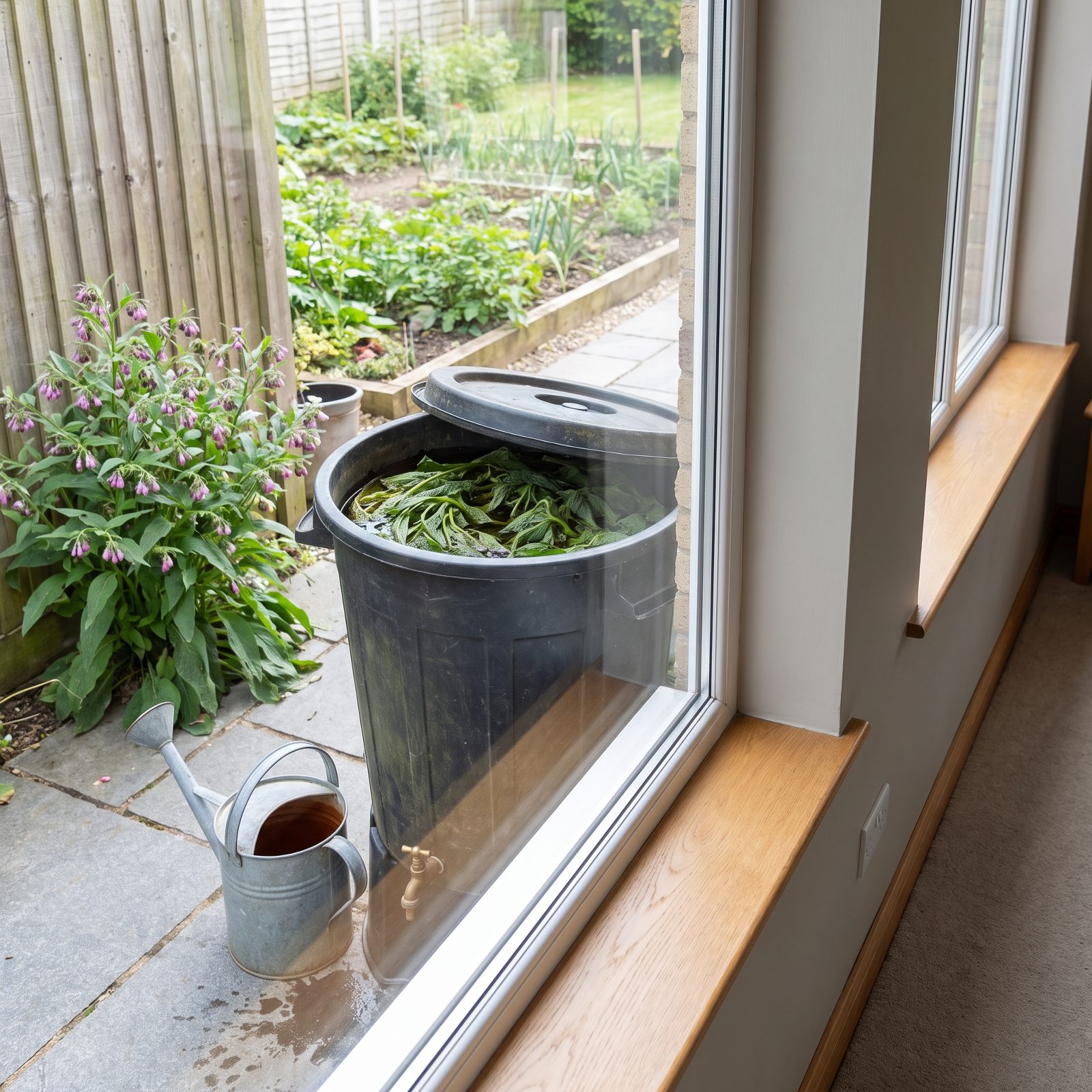 A Lidded Comfrey Barrel for Making Liquid Plant Feed