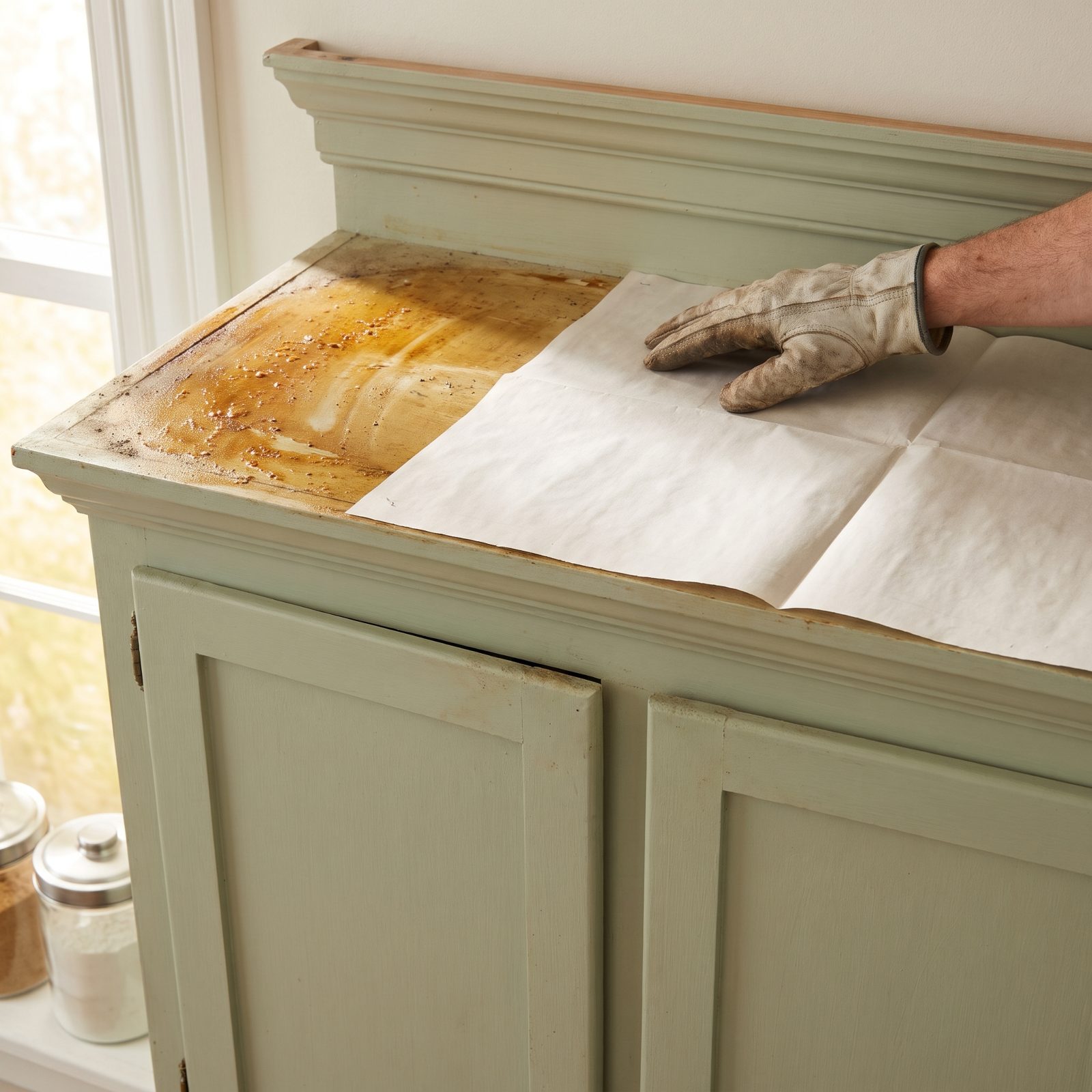 Line Cabinet Tops With Newspaper for Faster Grease Cleanup
