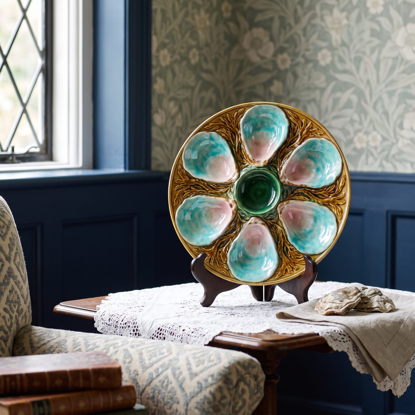 Majolica Oyster Plates in Loud, Glossy Glaze