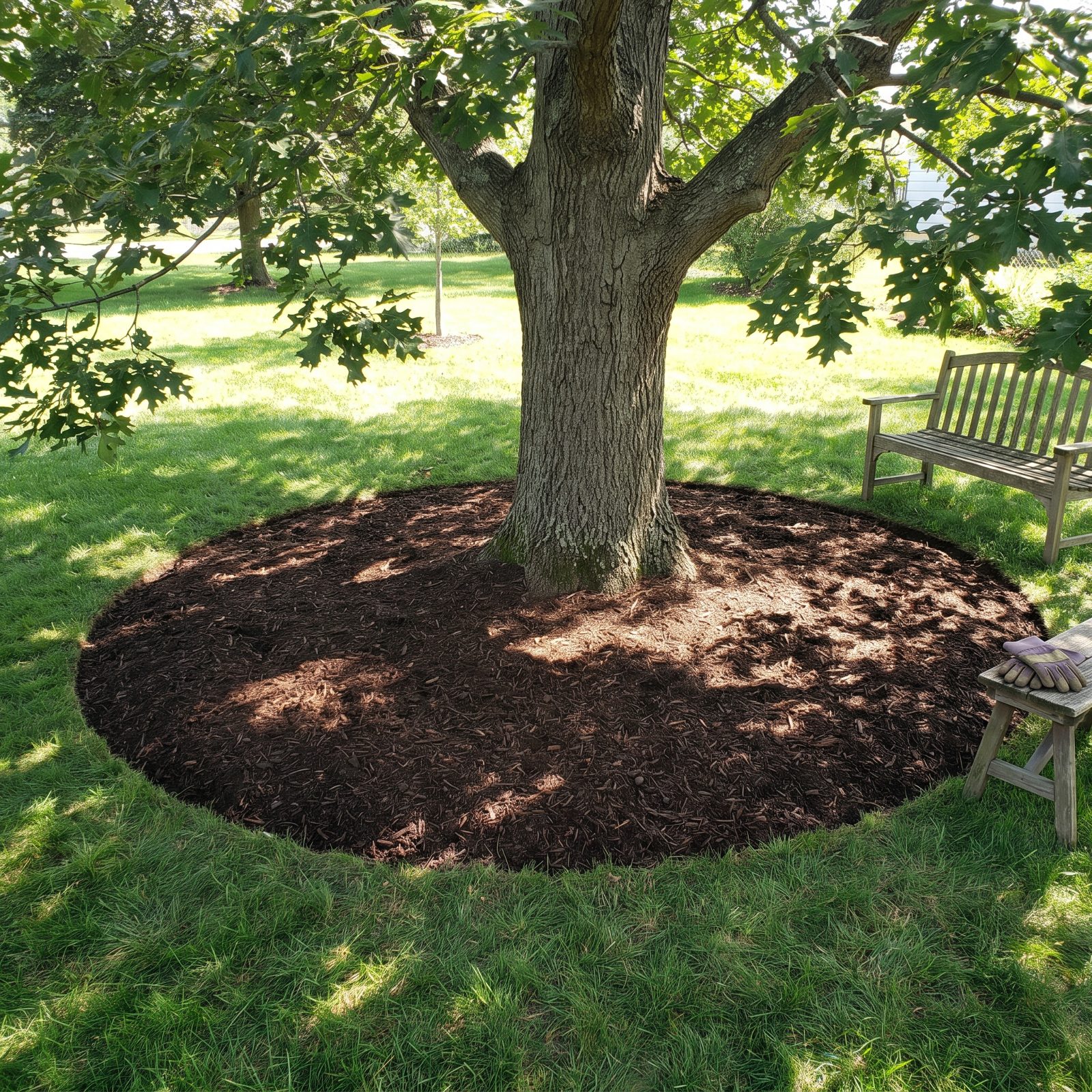 Make Tree Mulch Rings Wide Enough to Eliminate Close Mowing