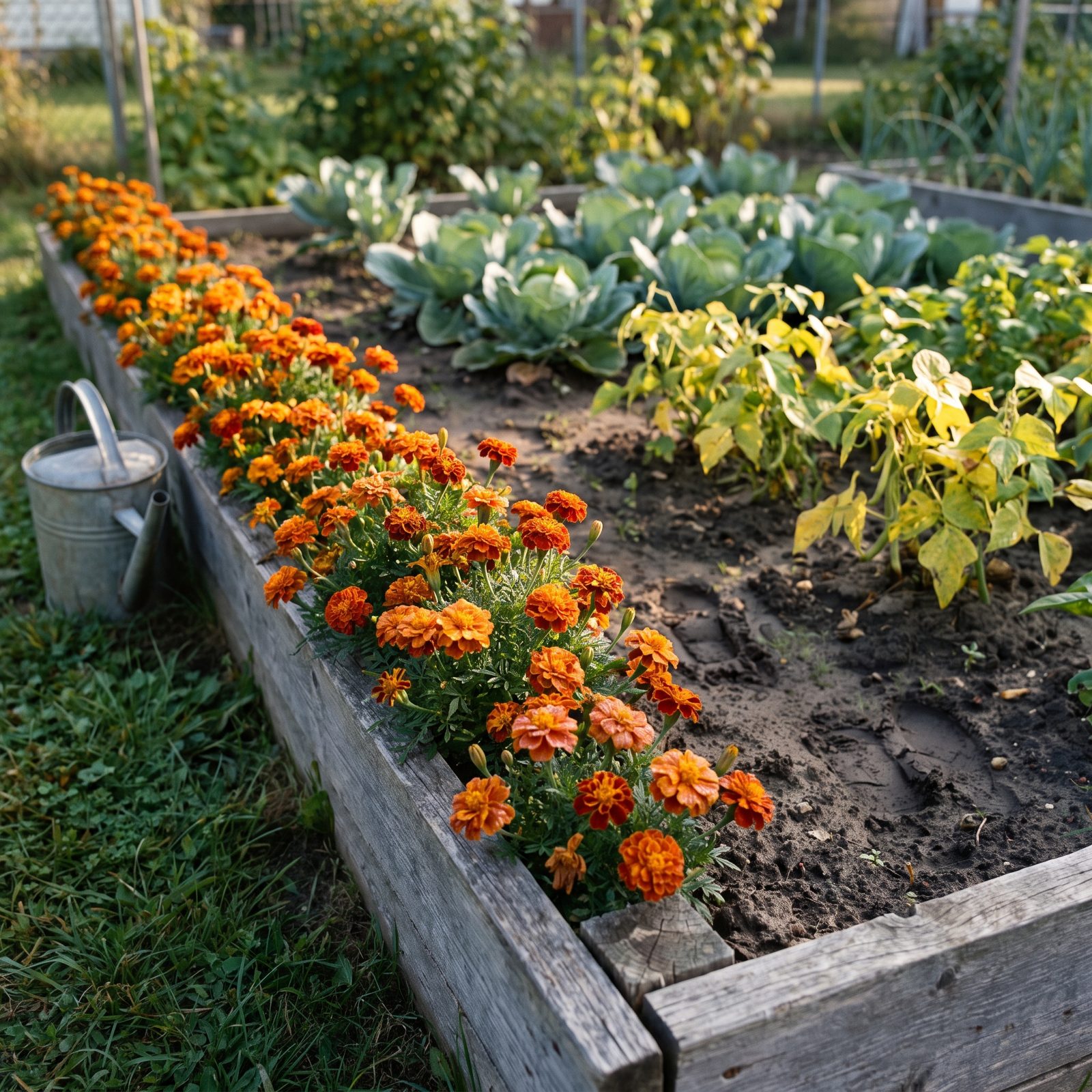 Marigolds Forming a Bright Pest-Deterring Border