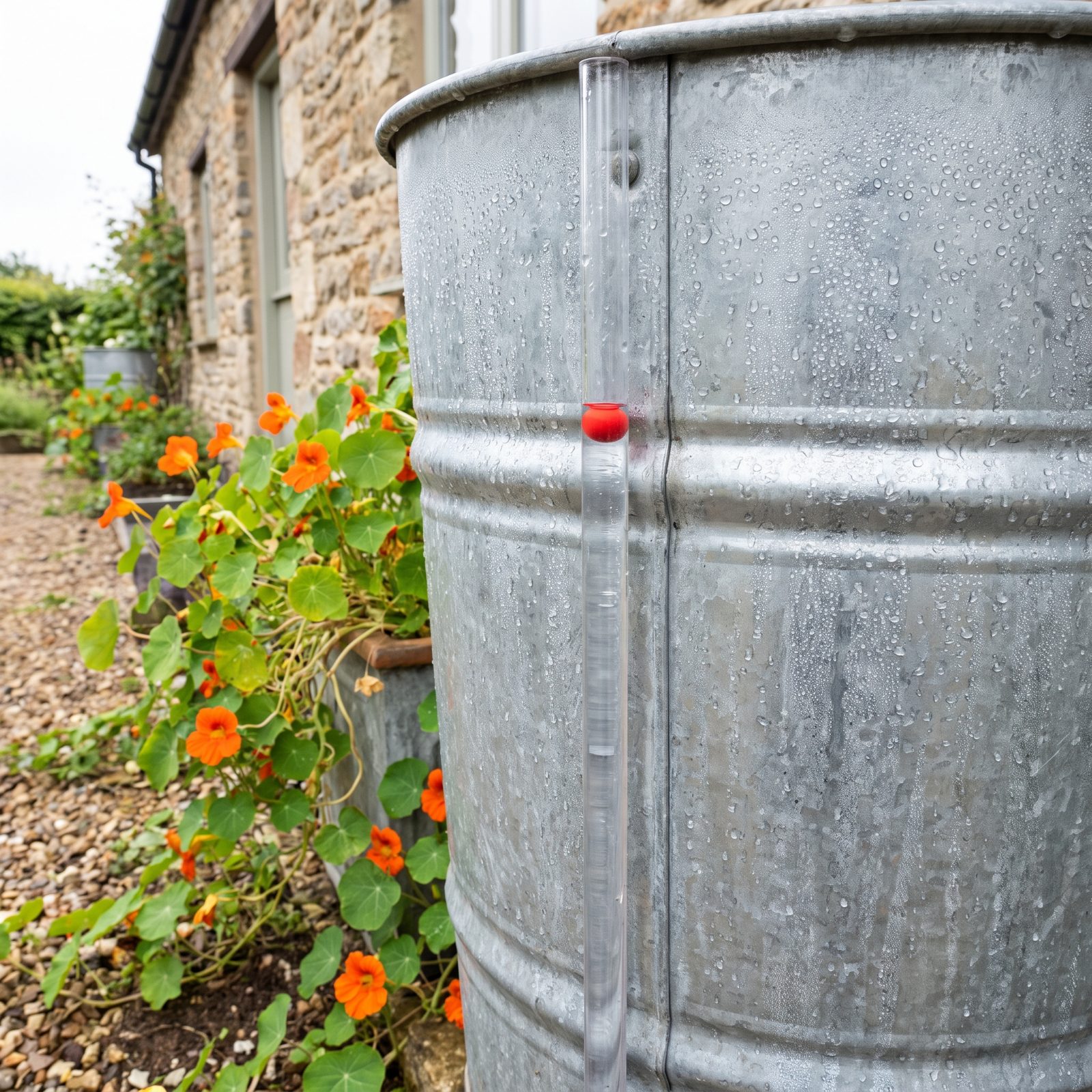 A Mechanical Rain-Barrel Level Indicator Visible From Outside