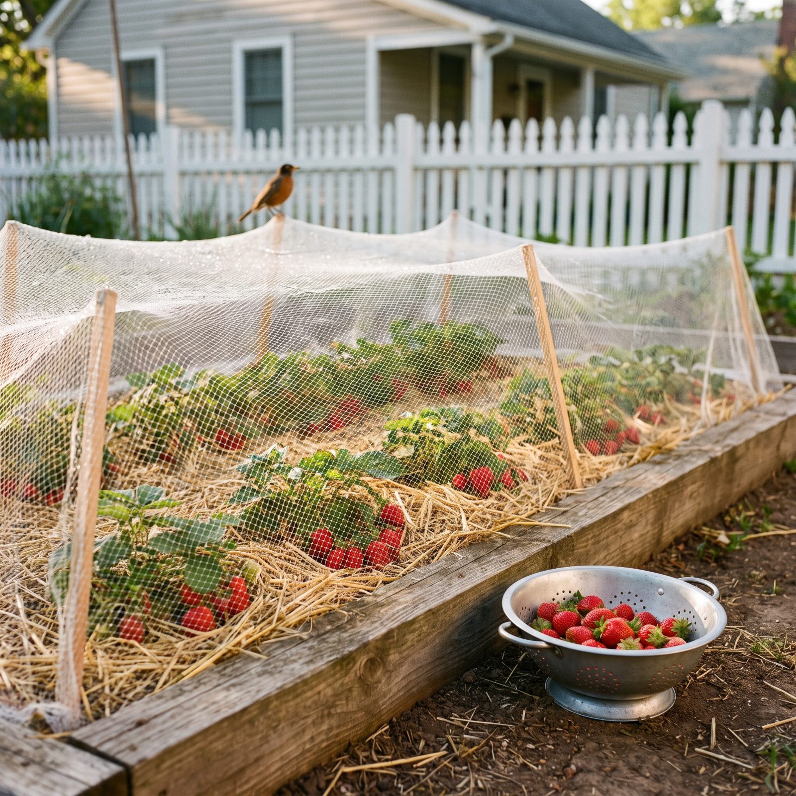 A Neatly Netted Backyard Strawberry Patch