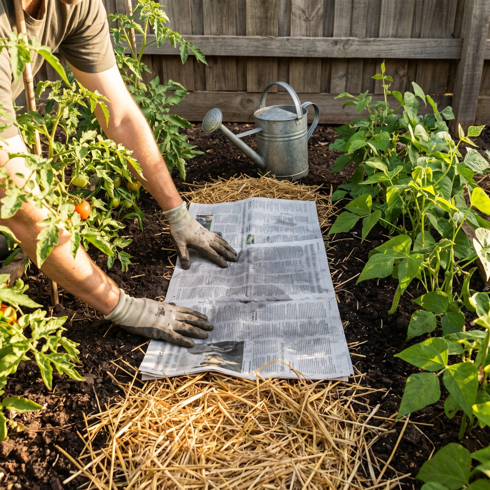 Newspaper Spread Under Mulch to Stop Weeds