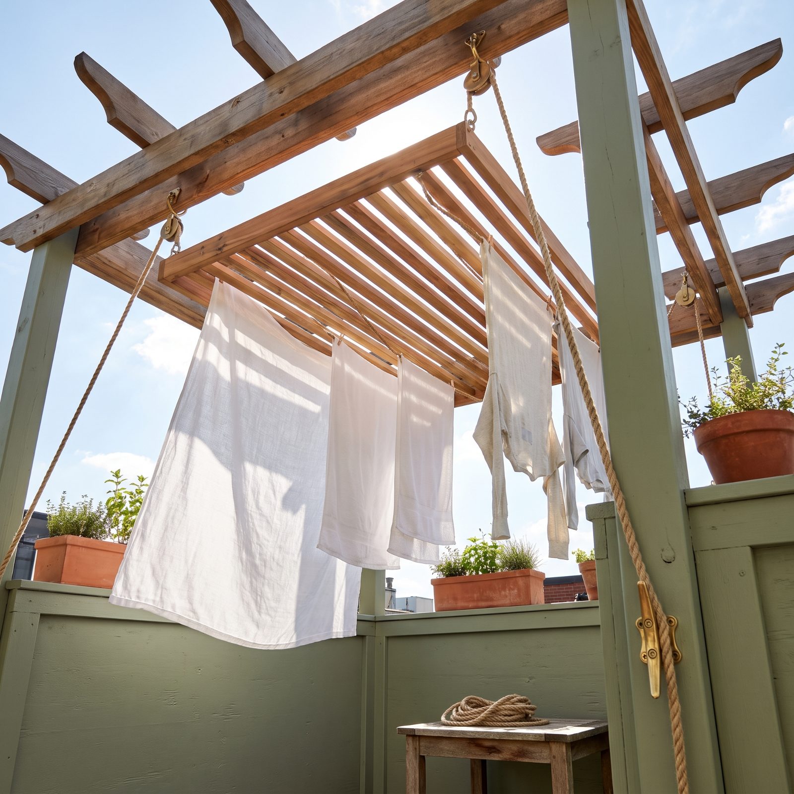 The Pergola Pulley Rack That Dries Laundry Over Your Head