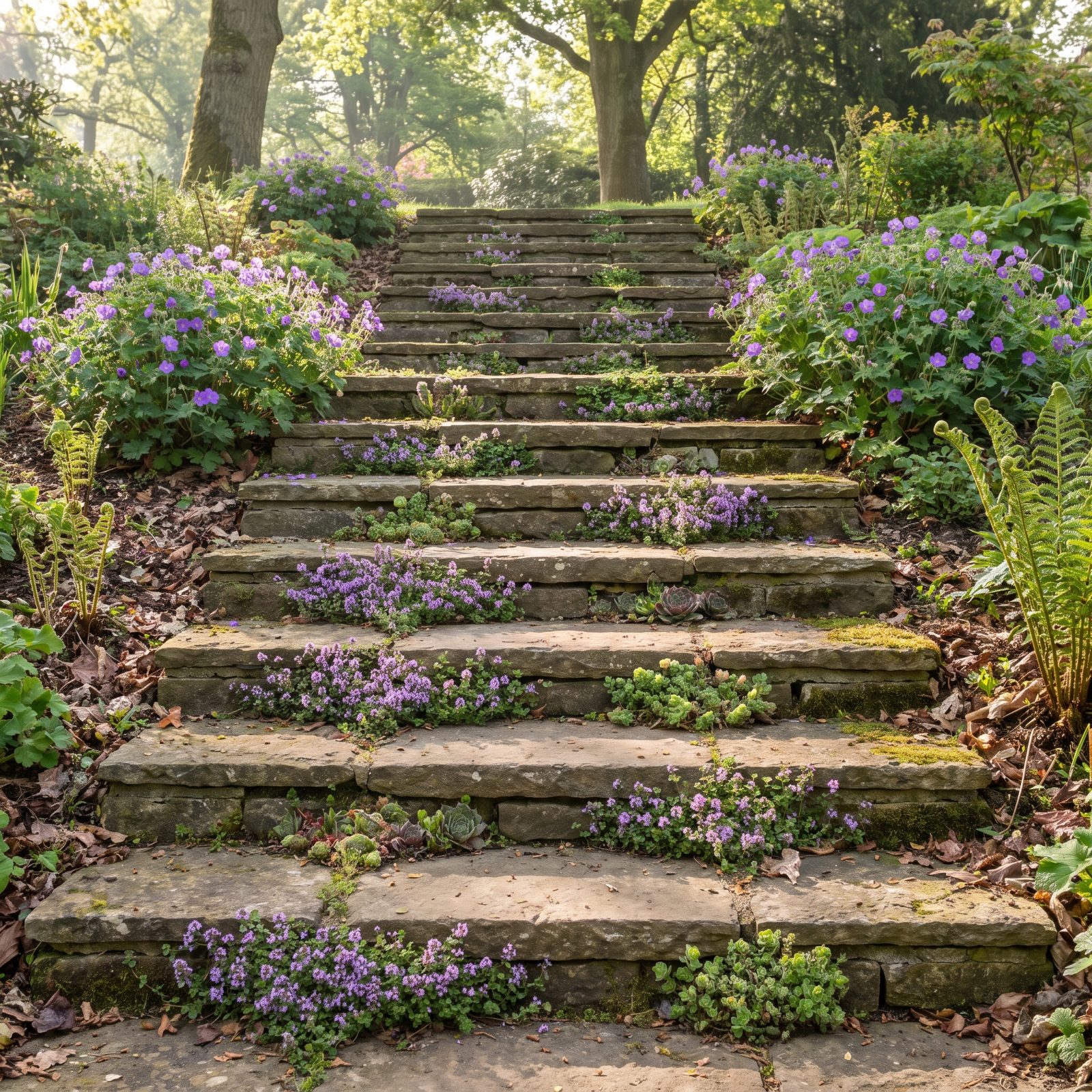 Planted Garden Steps With Thyme in the Risers