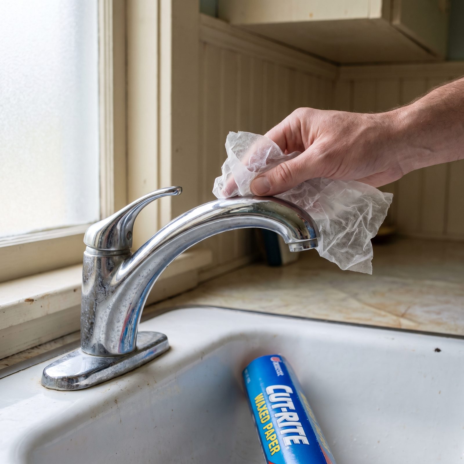 Polish Chrome Fixtures With Crumpled Waxed Paper