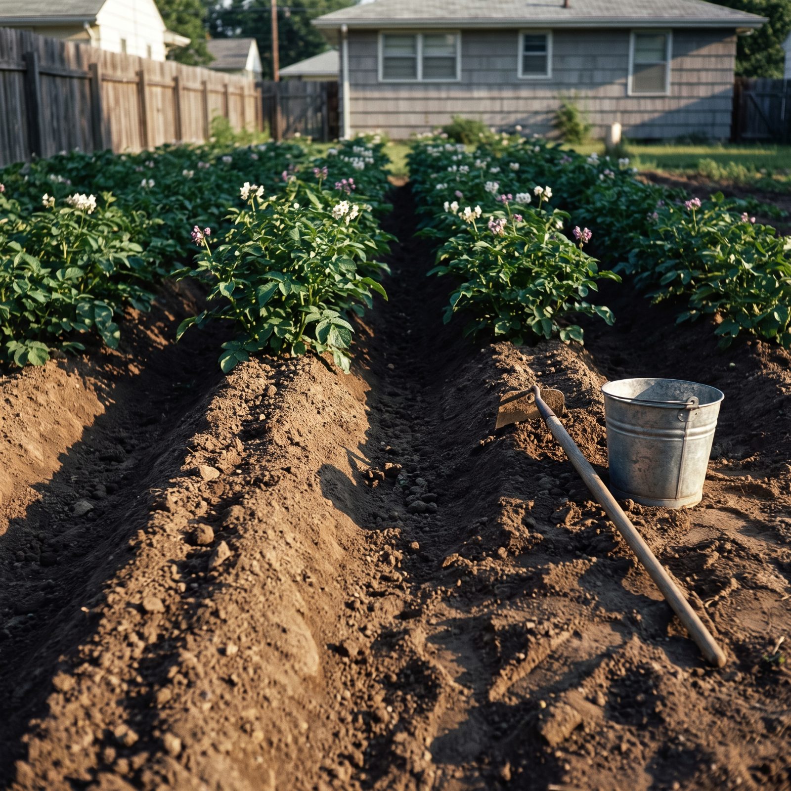 Potatoes Earthed Up Into Long Ridges