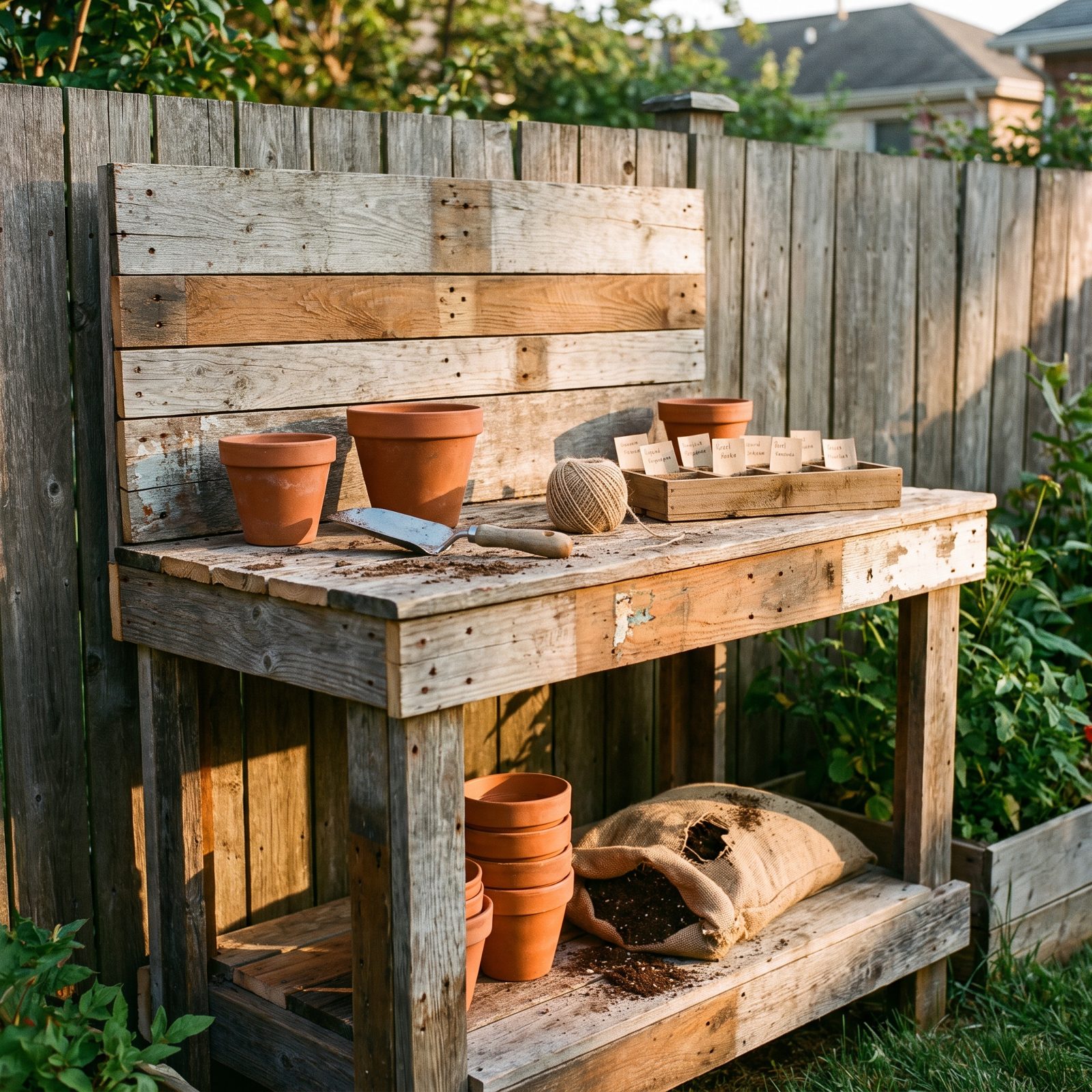 A Potting Bench Built From Salvaged Lumber