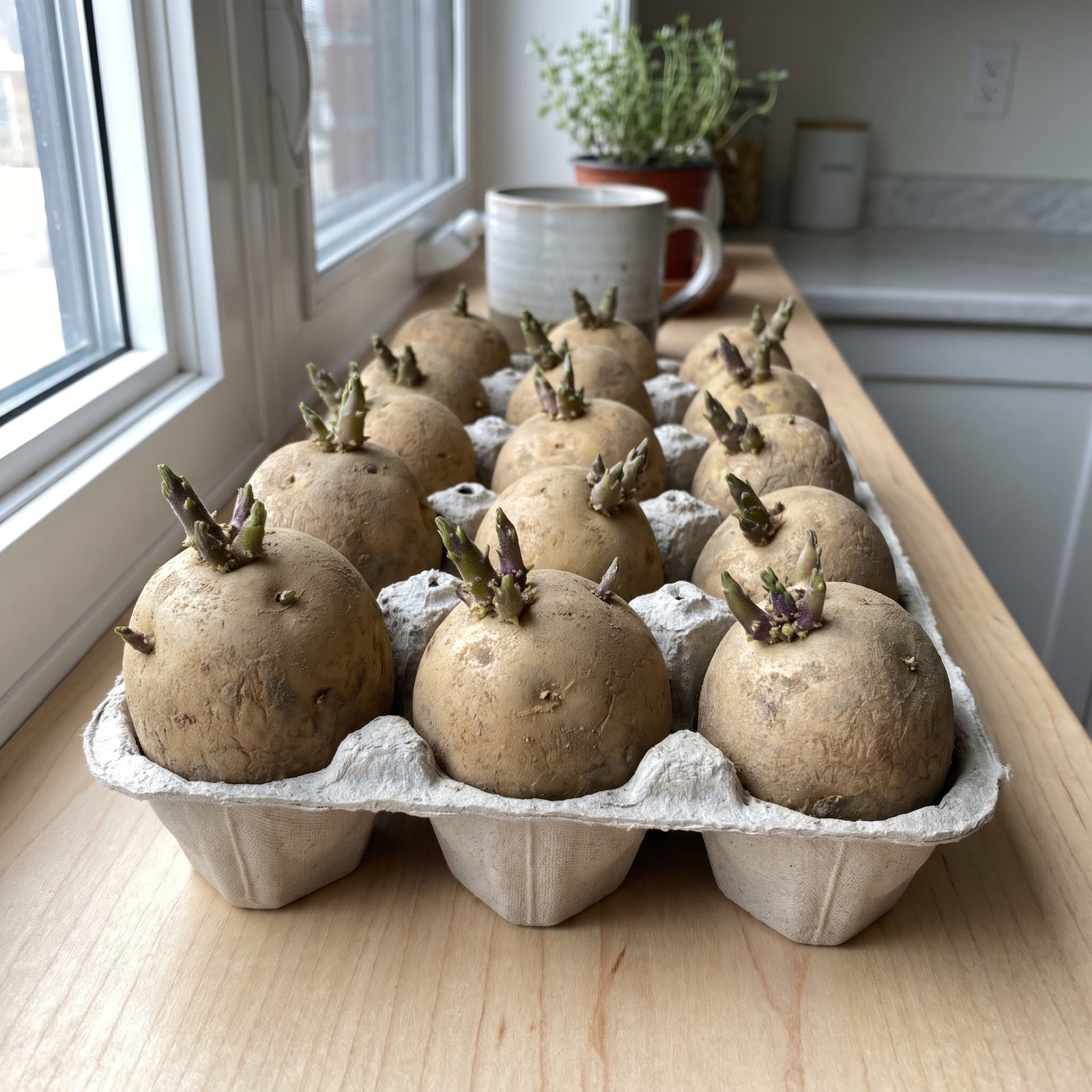 Pre-Sprout Seed Potatoes in Bright, Cool Conditions
