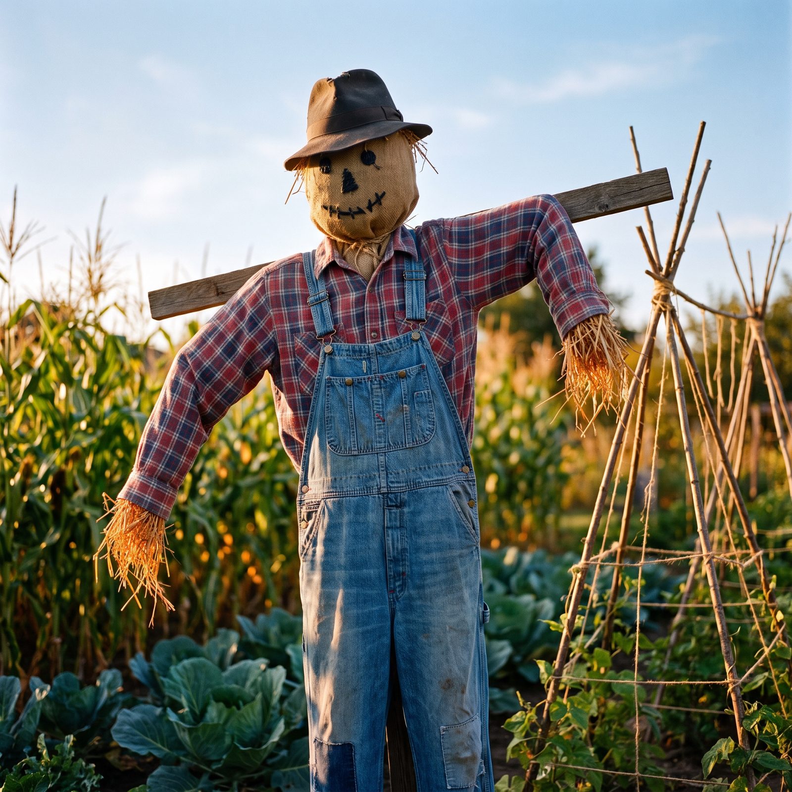 A Proper Straw-Stuffed Garden Scarecrow