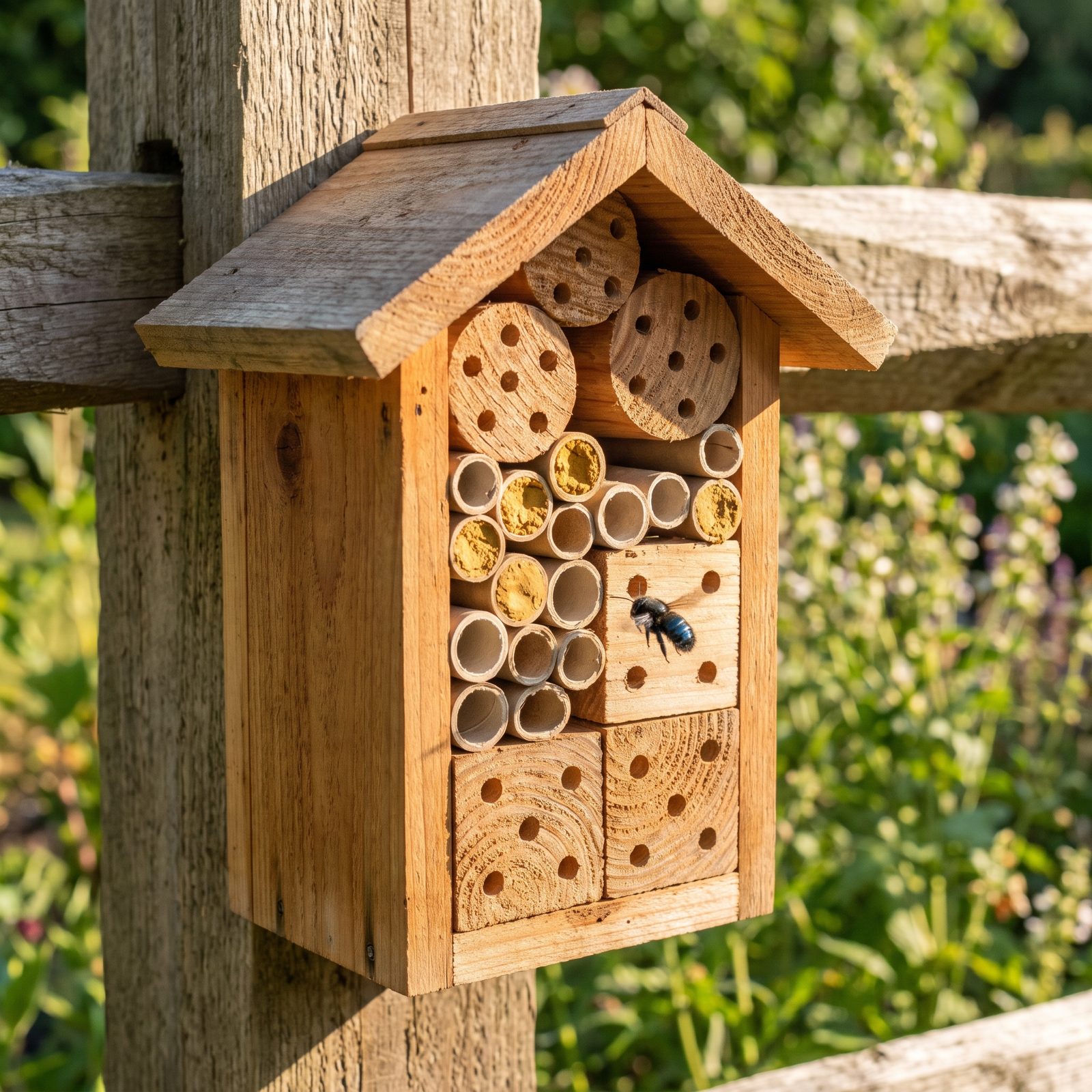 A Properly Drilled Mason-Bee House With Replaceable Nest Tubes