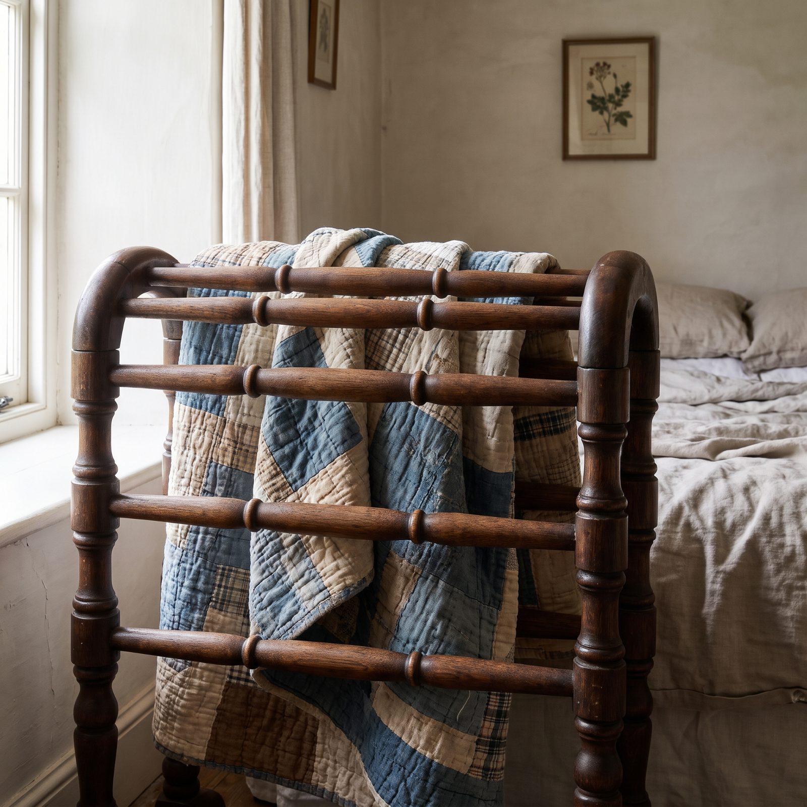Quilt Rack With Turned Wooden Rails