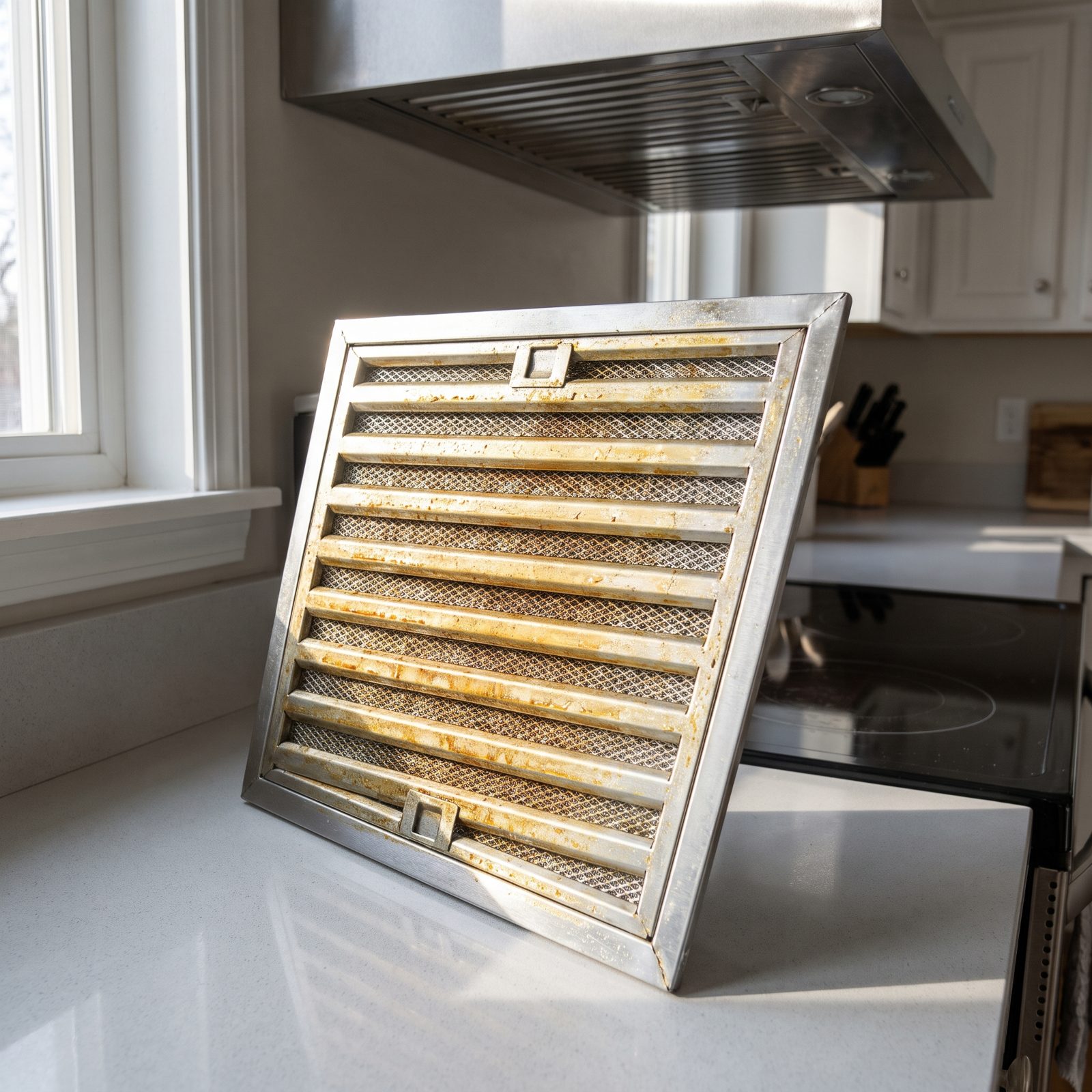 The Range Hood Filter, Airborne Grease Clogs the Mesh