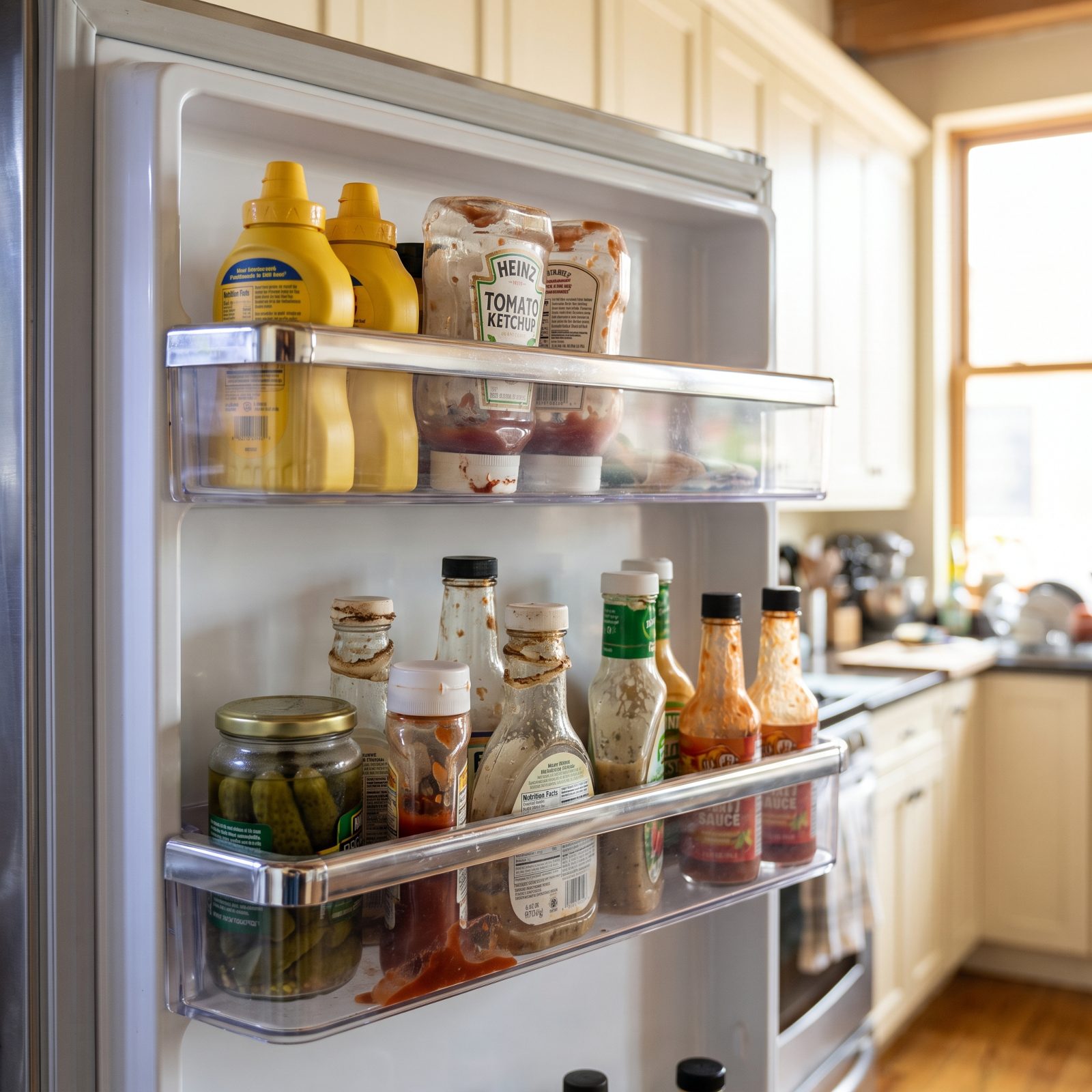 Refrigerator Doors Jammed With Near-Identical Condiments Fighting for Prime Real Estate