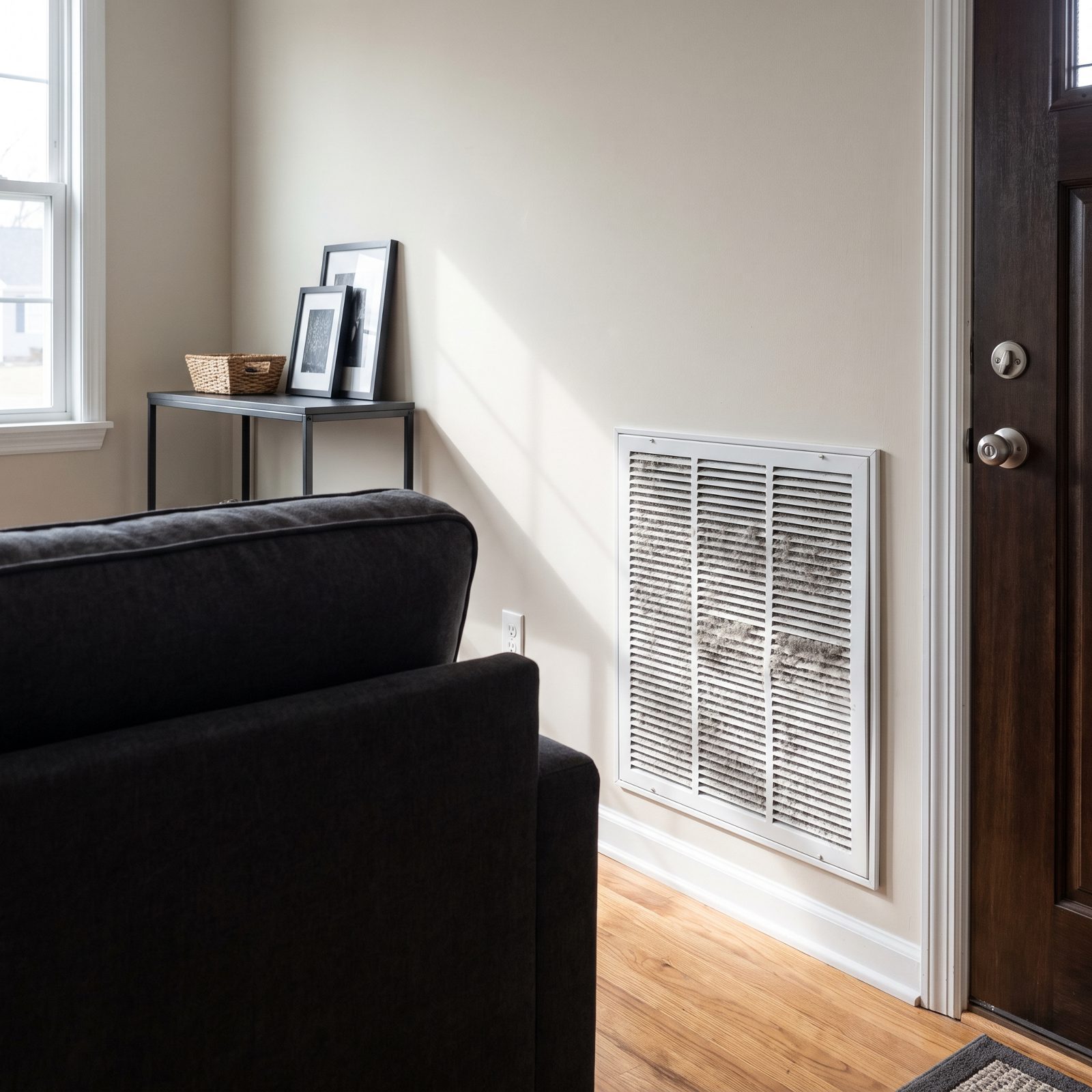 The Return Vent Near the Door Wearing a Coat of Dust