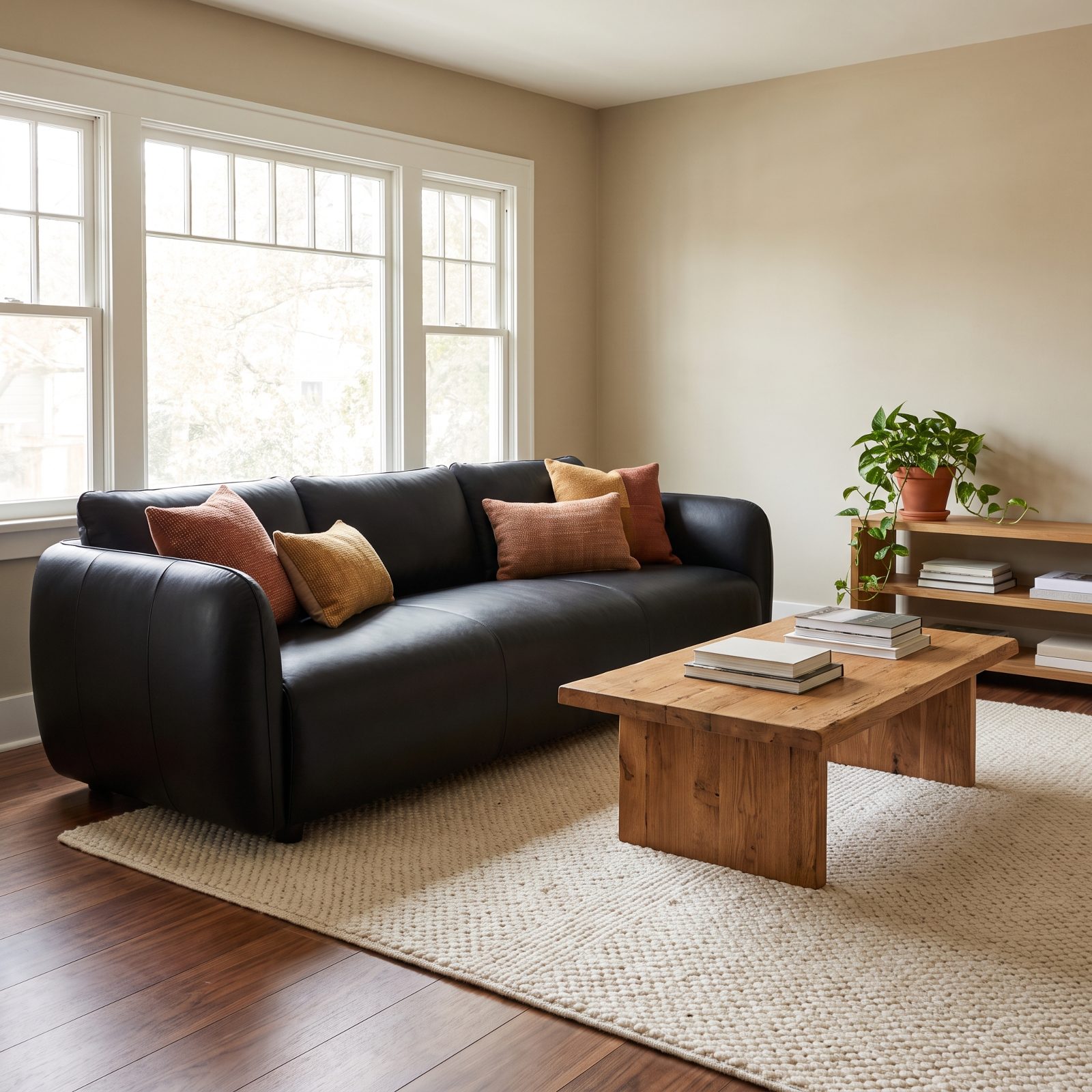 Rounded Black Leather Sofas, Now Warmed Up Instead of Chrome-Plated
