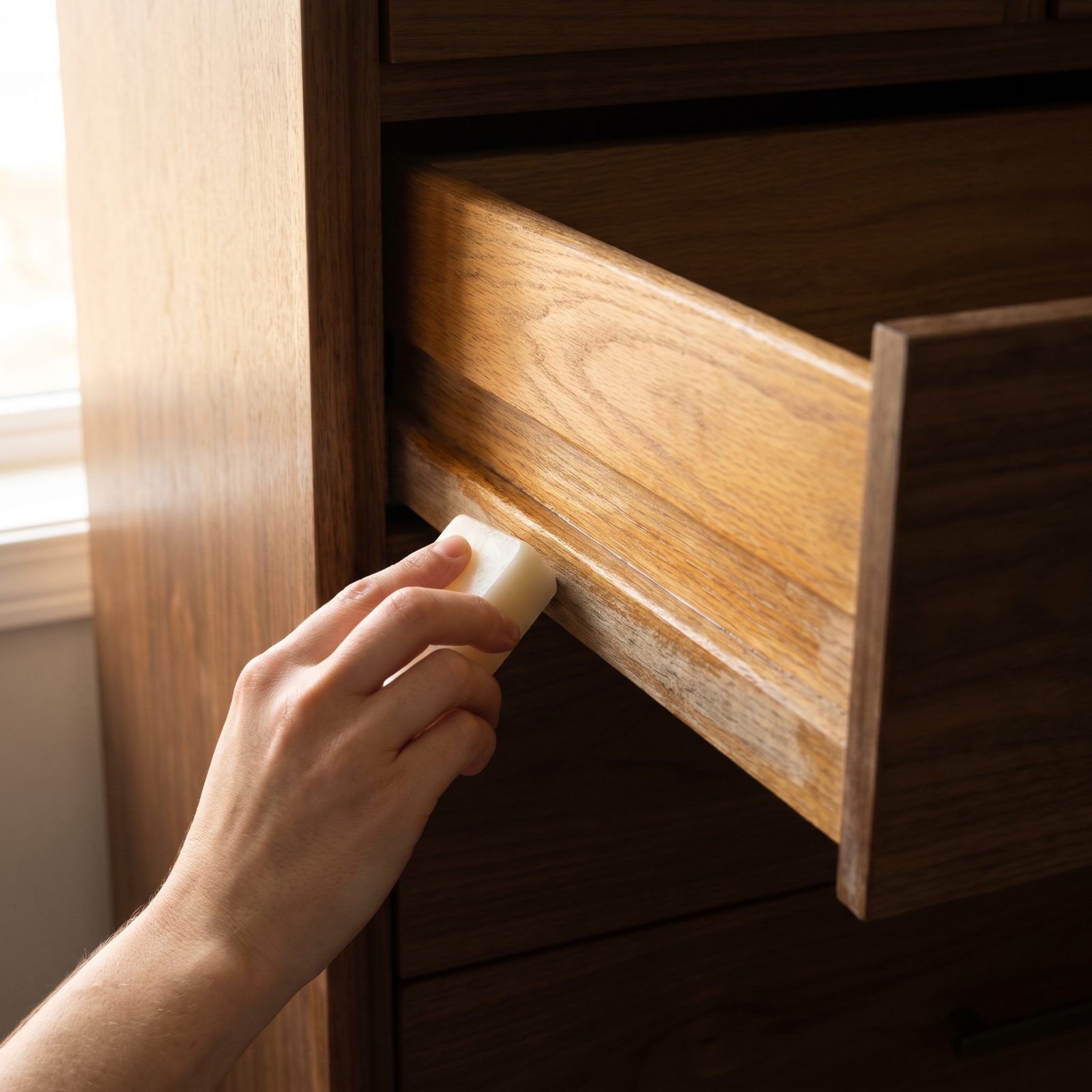 Rub Paraffin Along the Runners of a Sticking Wooden Drawer