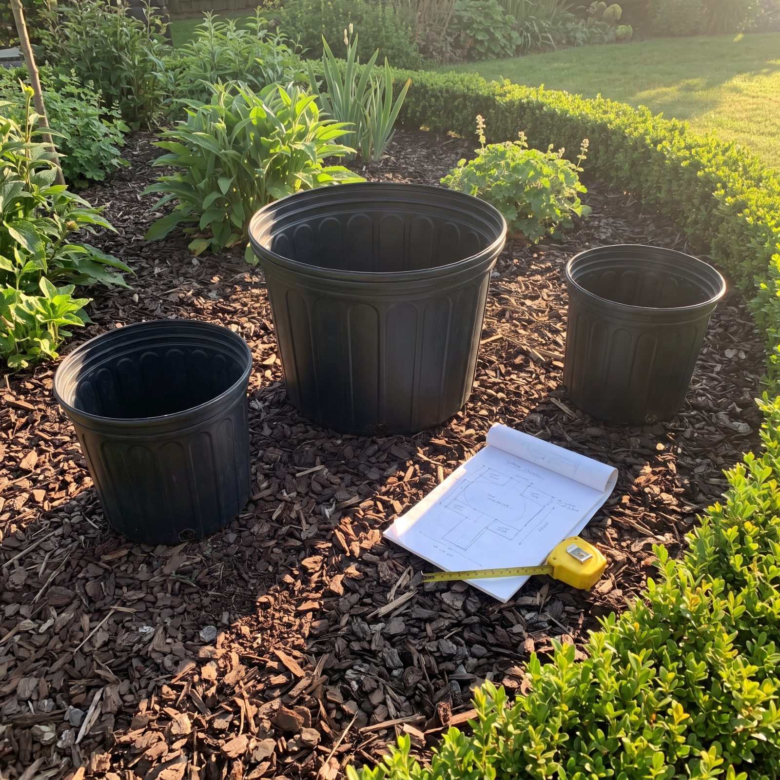 Set Empty Nursery Pots in Beds to Test a Shrub's Mature Scale