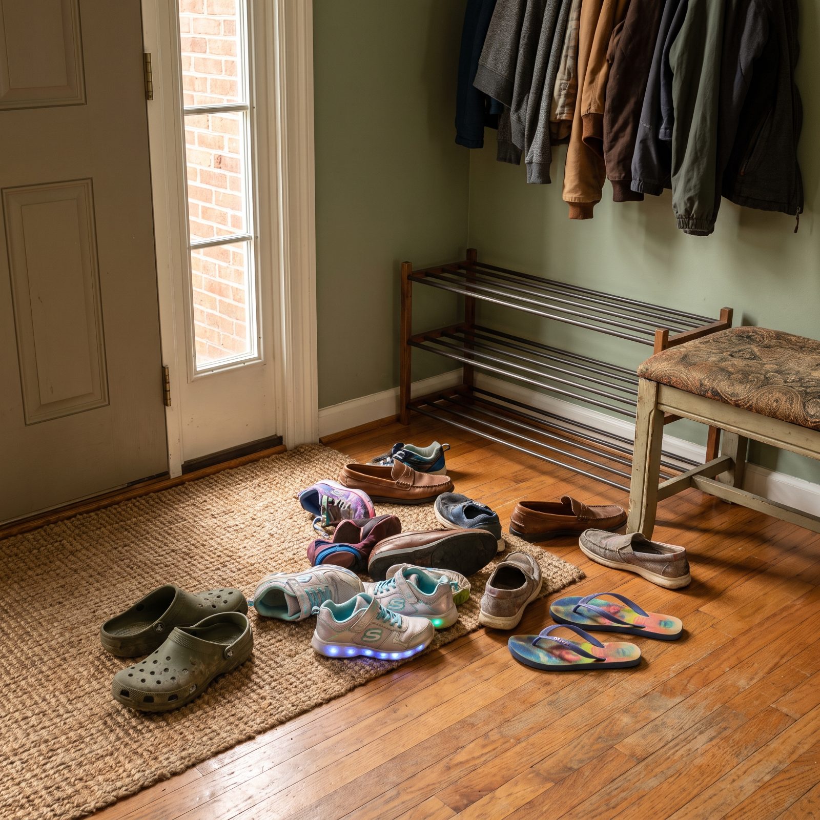 Shoes Piling Up at Every Door They Walk Through