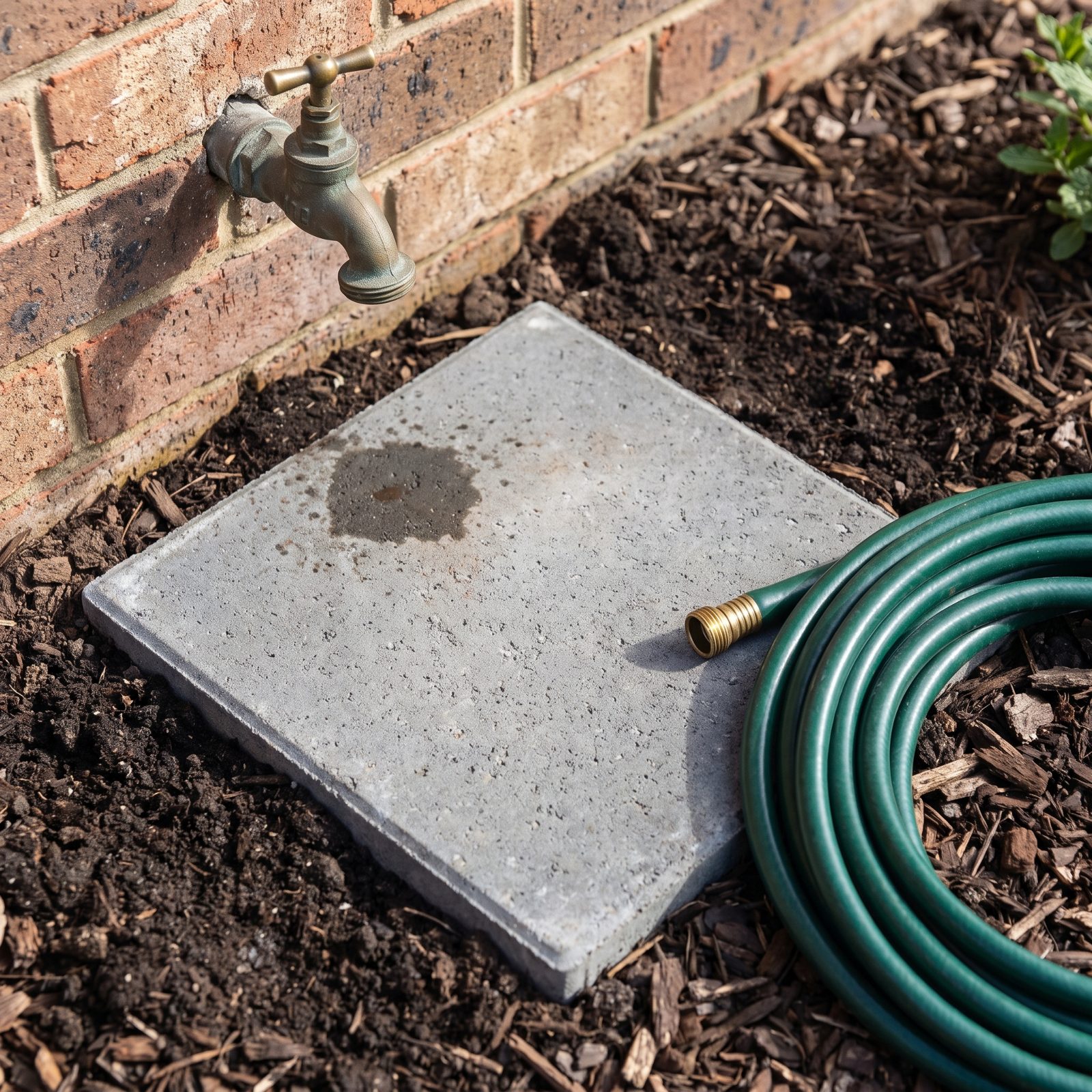 Sink a Flat Paver Under the Outdoor Faucet to Kill the Mud Patch
