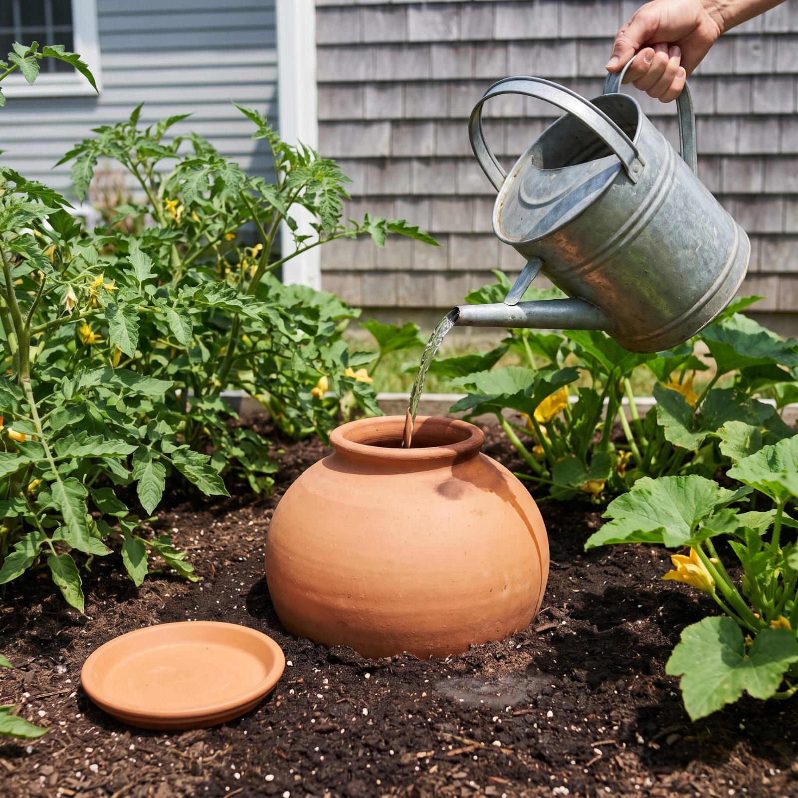 Sink Unglazed Clay Pots Into Beds for Slow Root-Zone Watering