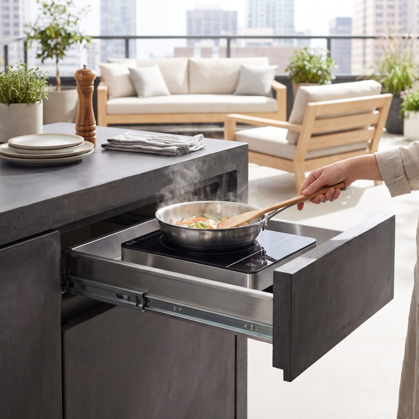 A Slide-Out Induction Burner for the Outdoor Counter