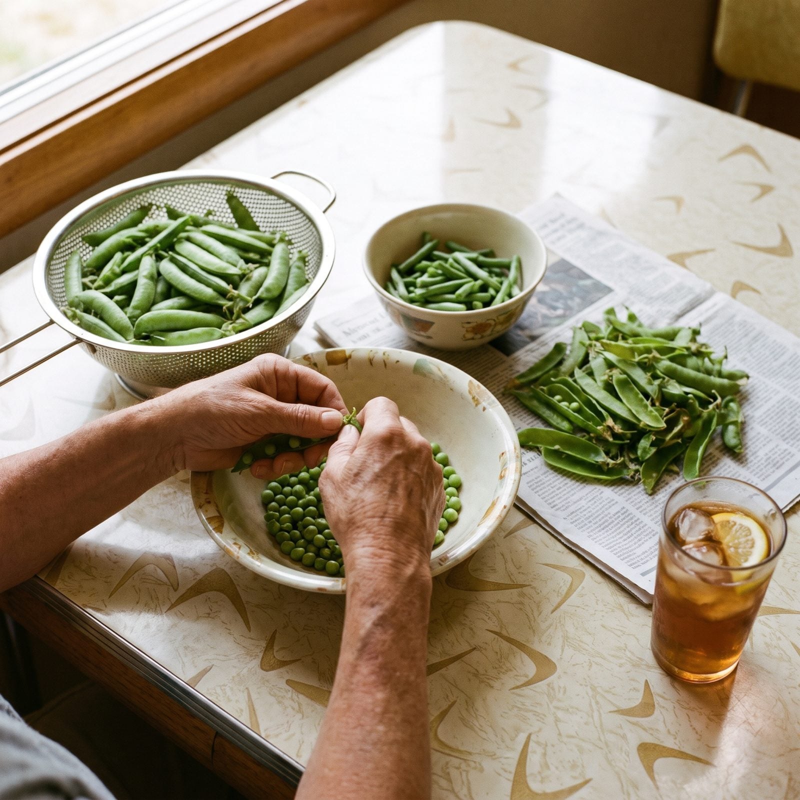 Snapping Beans and Shelling Peas at the Kitchen Table