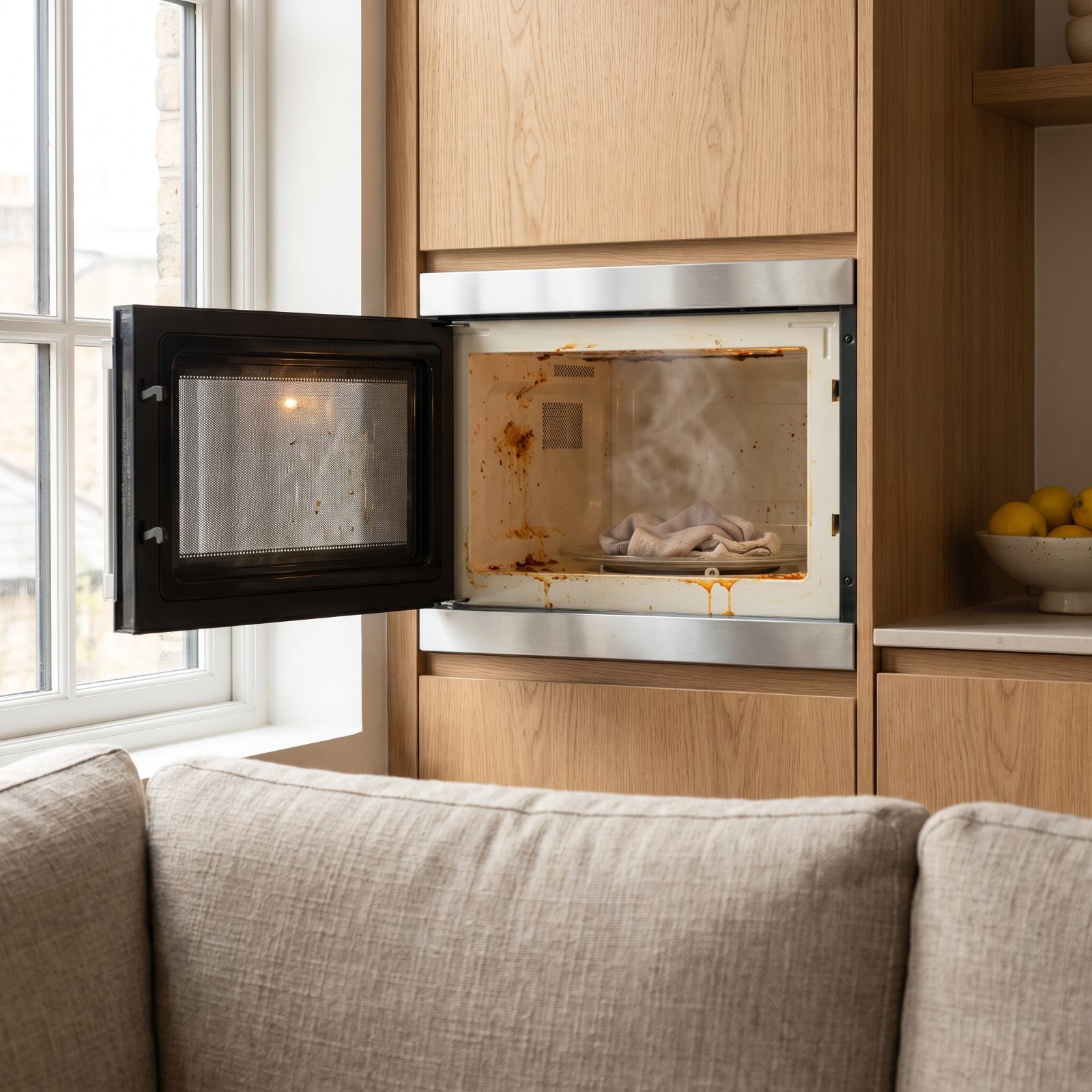 The Splattered, Crusted Microwave Interior