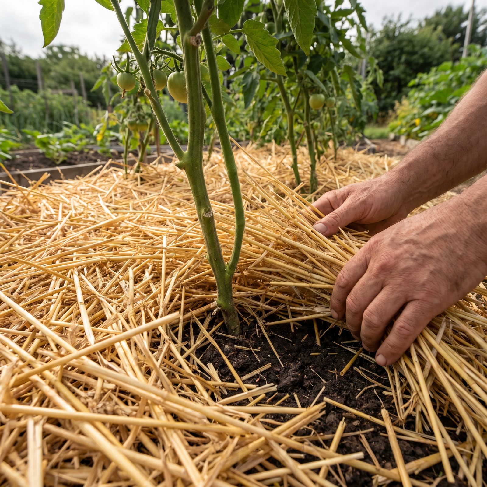 Spread Straw Around Plants to Reduce Evaporation and Weed Growth