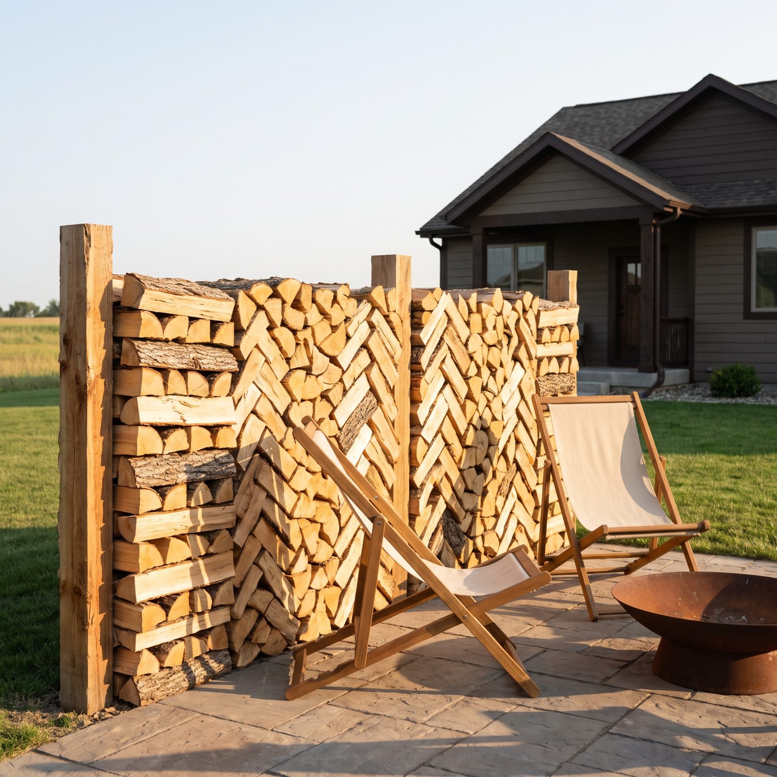 Stacked Firewood That Doubles as a Windbreak
