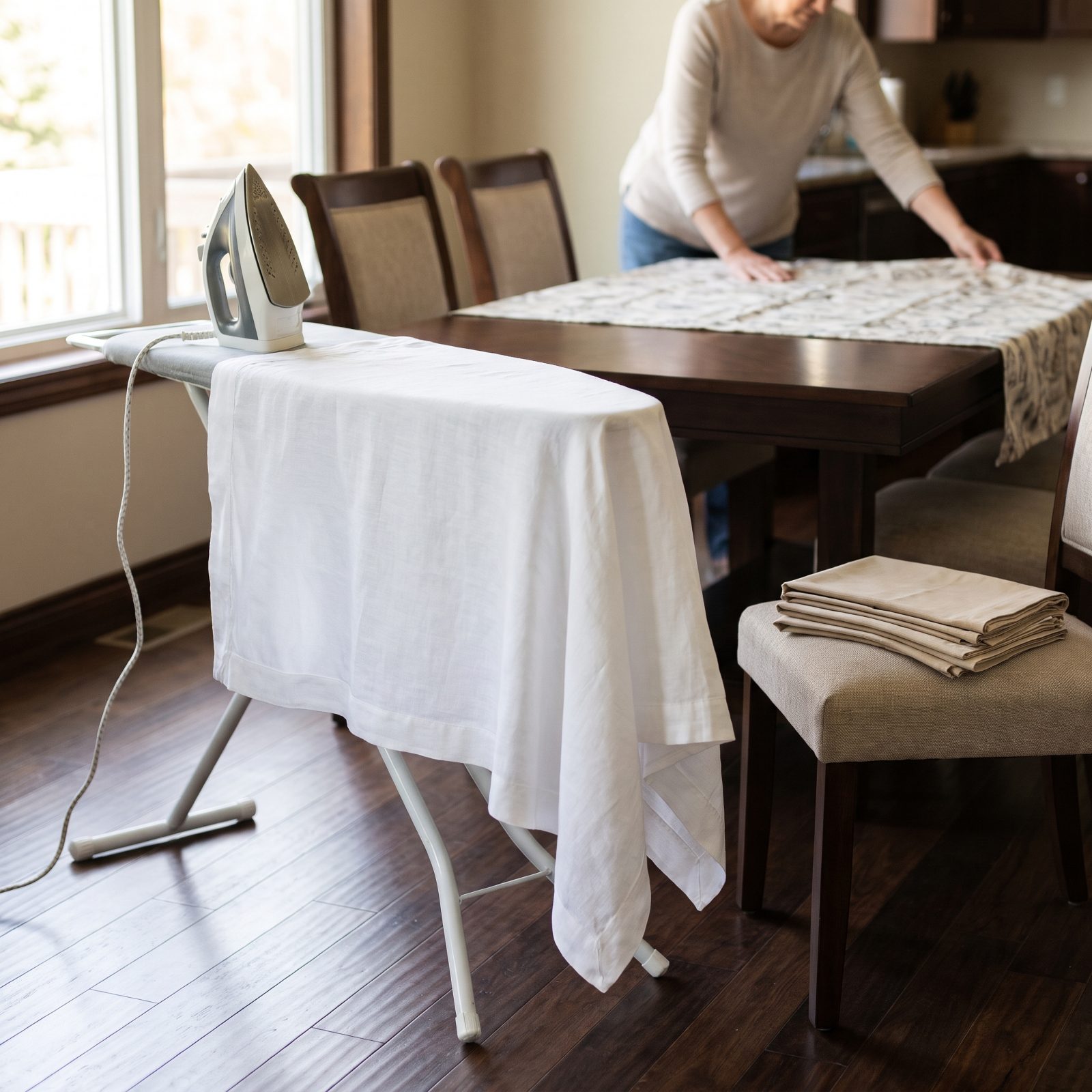 Steam-Pressing Tablecloths to a Crease