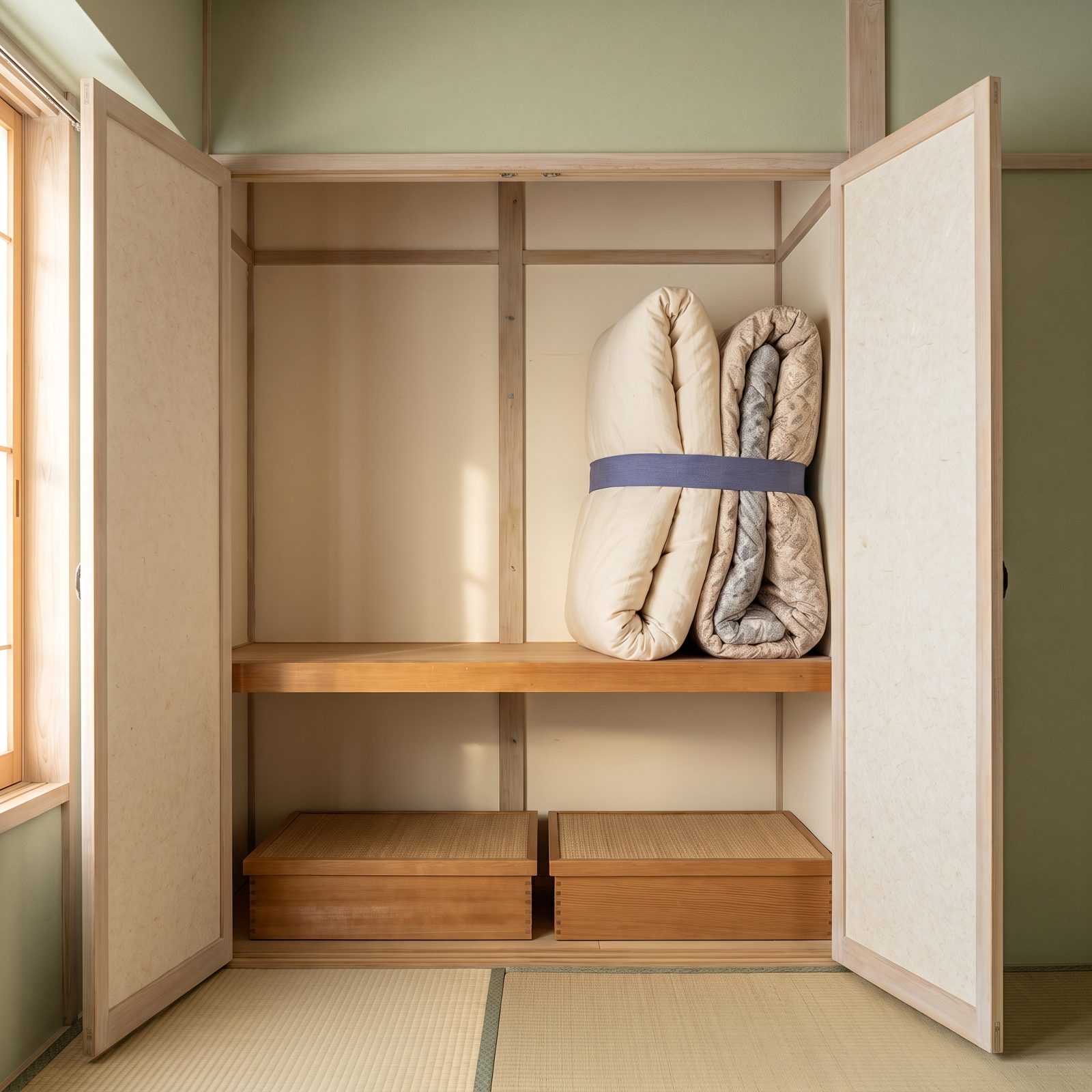 Store Futons Vertically Inside an Oshiire Closet