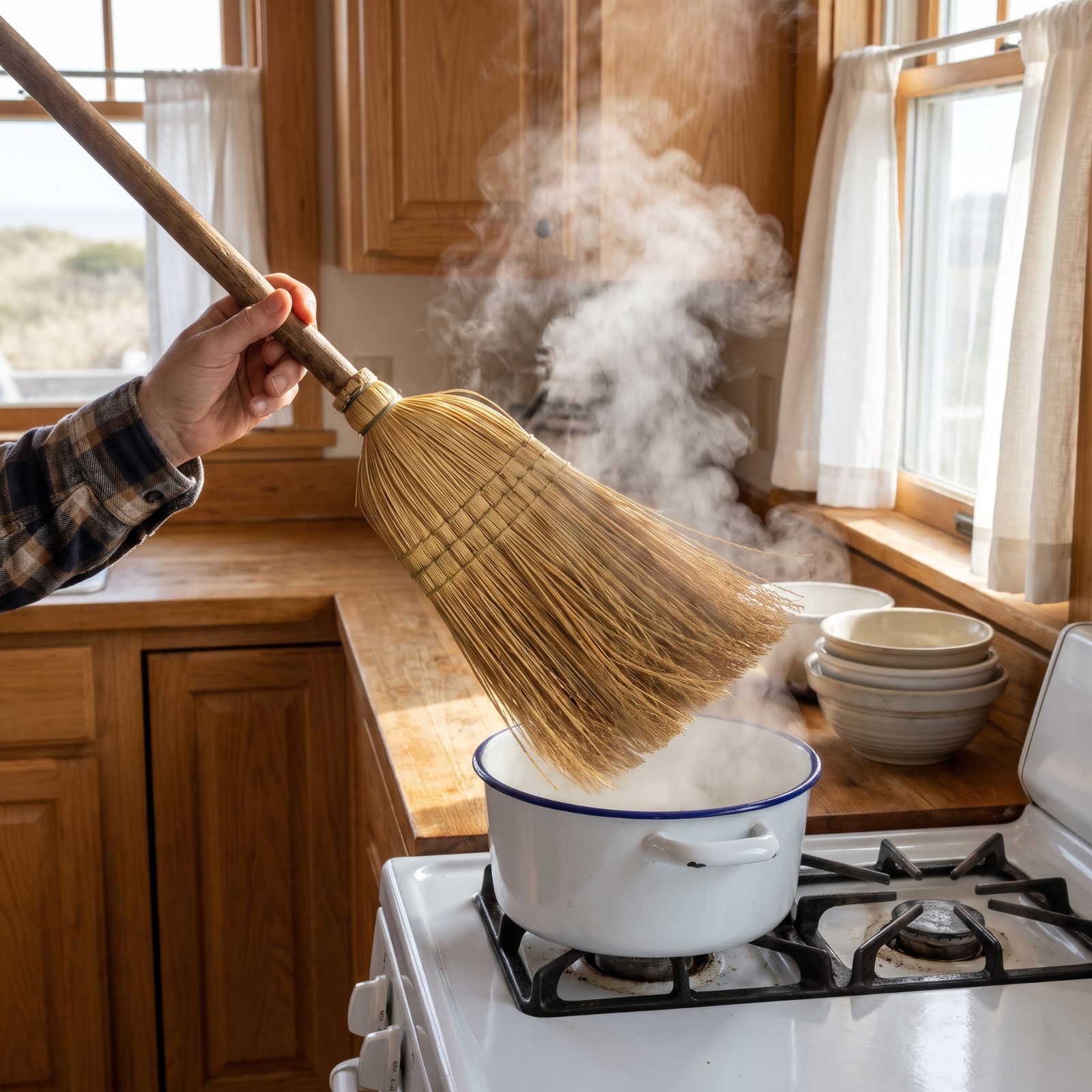 Straighten Crushed Broom Bristles With Steam