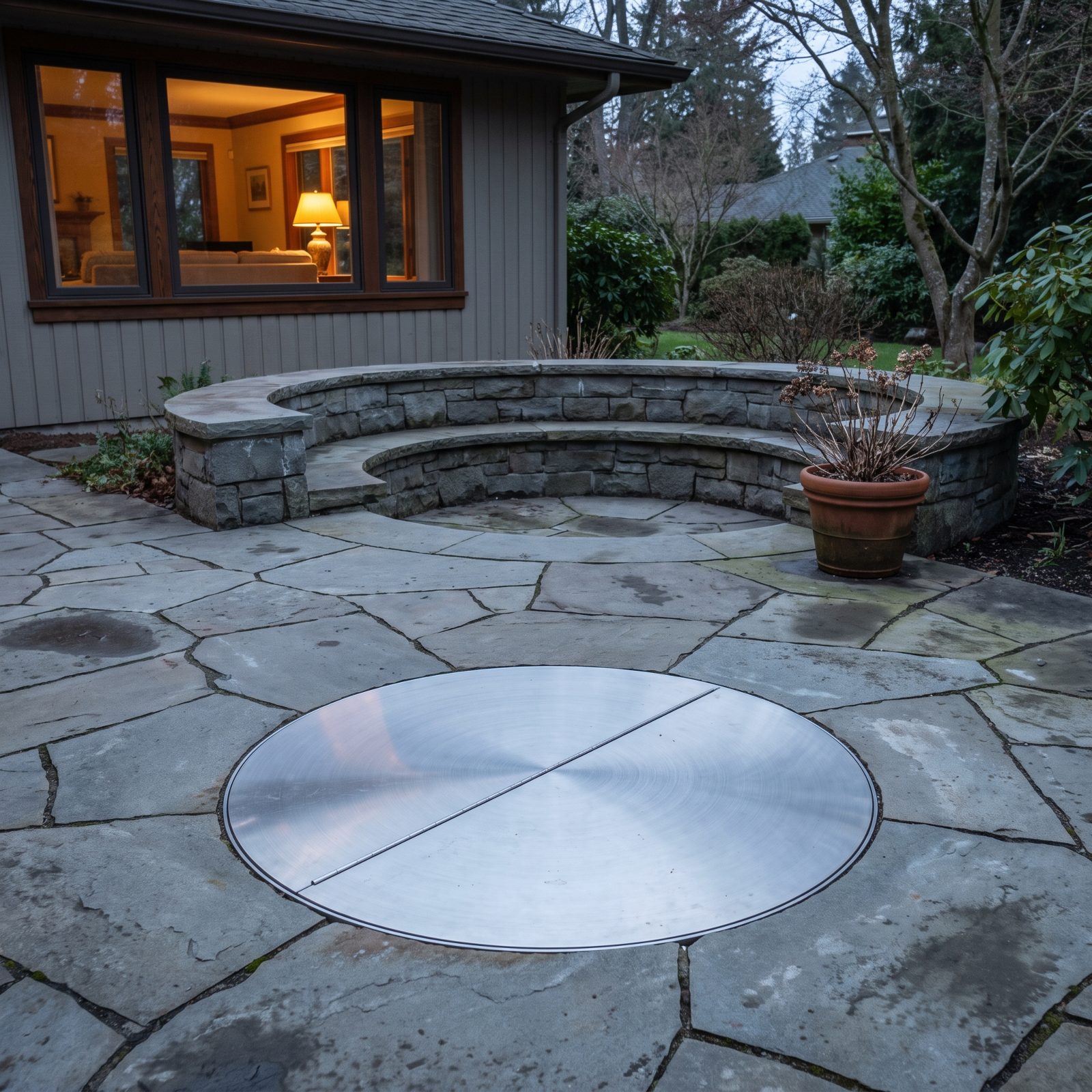 A Sunken Fire Bowl That Caps Flush With the Patio