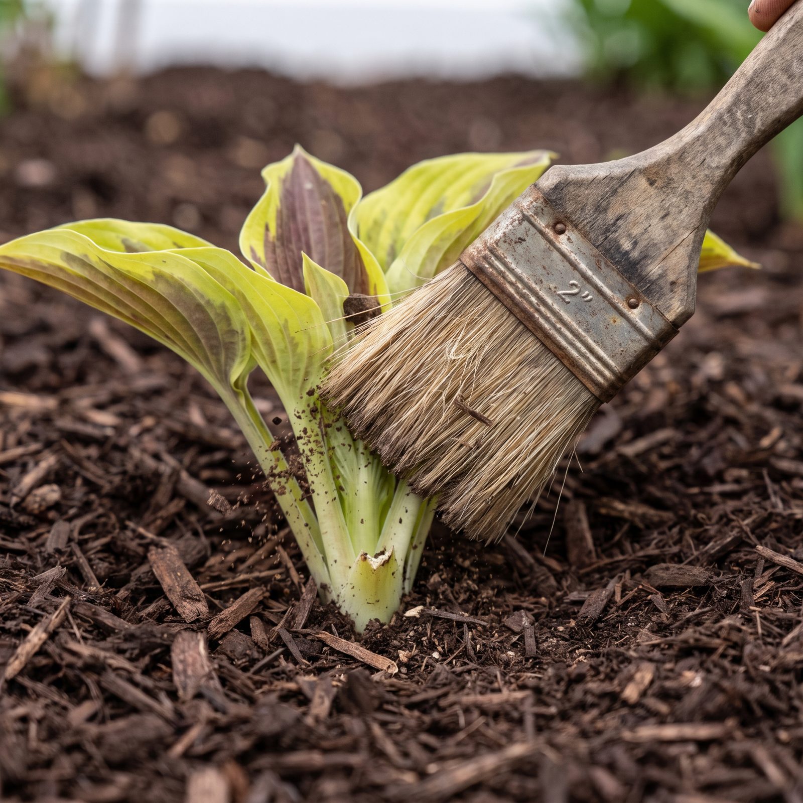 Sweep Mulch Off Plant Crowns With an Old Paintbrush
