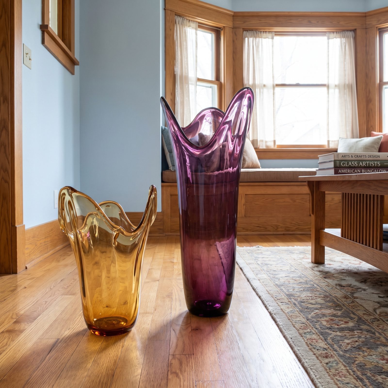 Swung Glass Floor Vases With Their Wild, Pulled Rims
