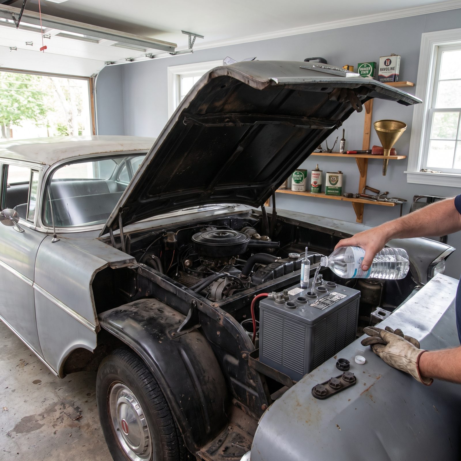 Topping Off the Car Battery With Distilled Water