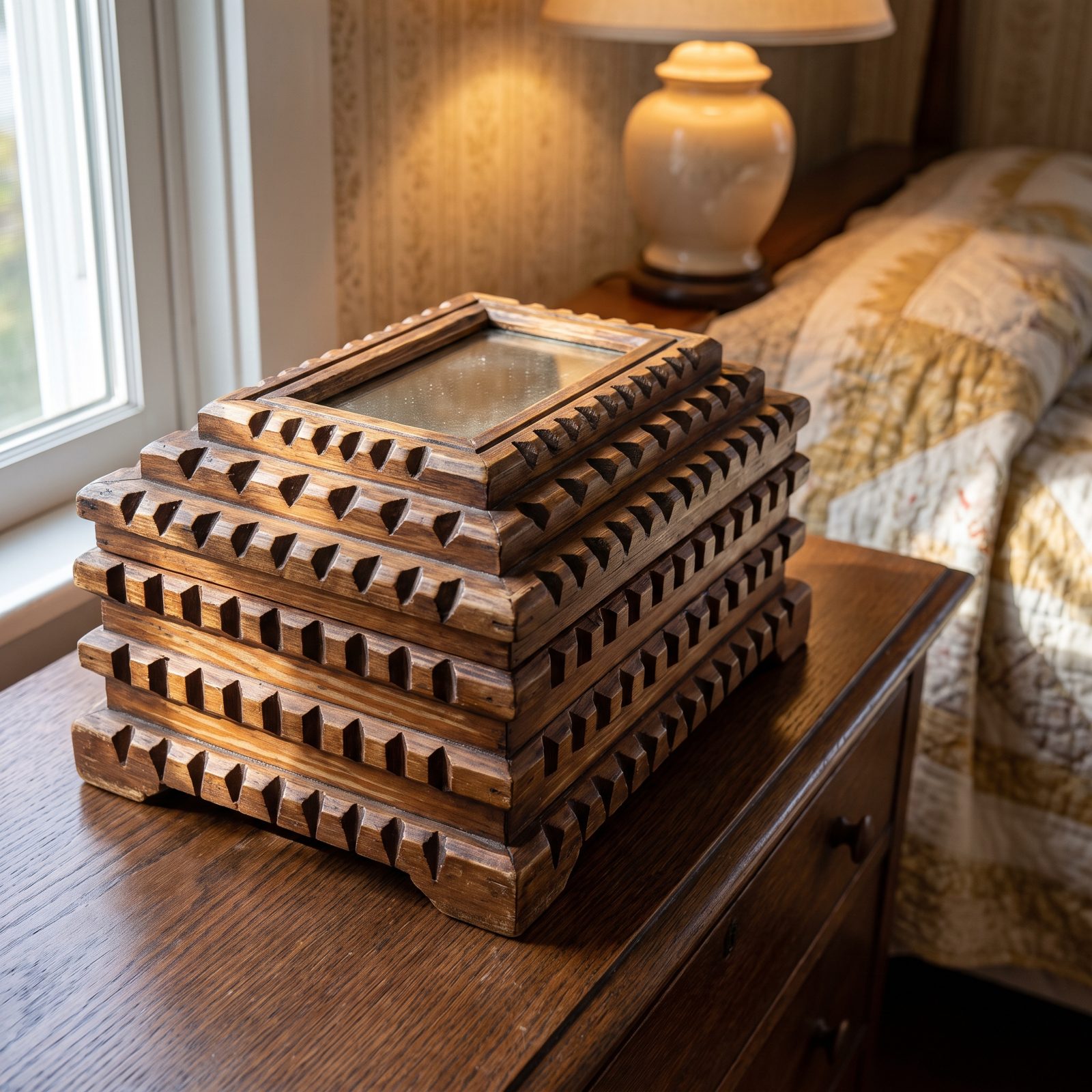 Tramp Art Boxes Chip-Carved From Scrap Cigar Wood