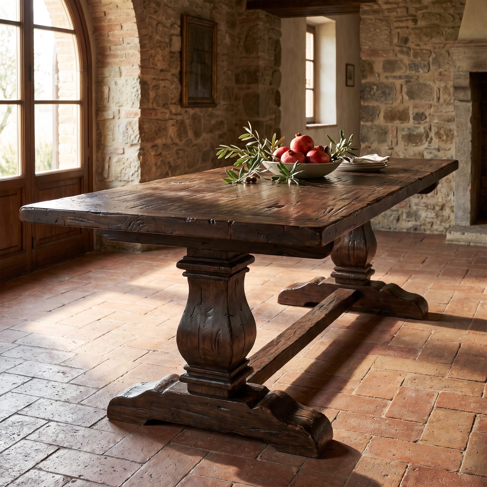 Tuscan Trestle Dining Table With Heavy Distressing