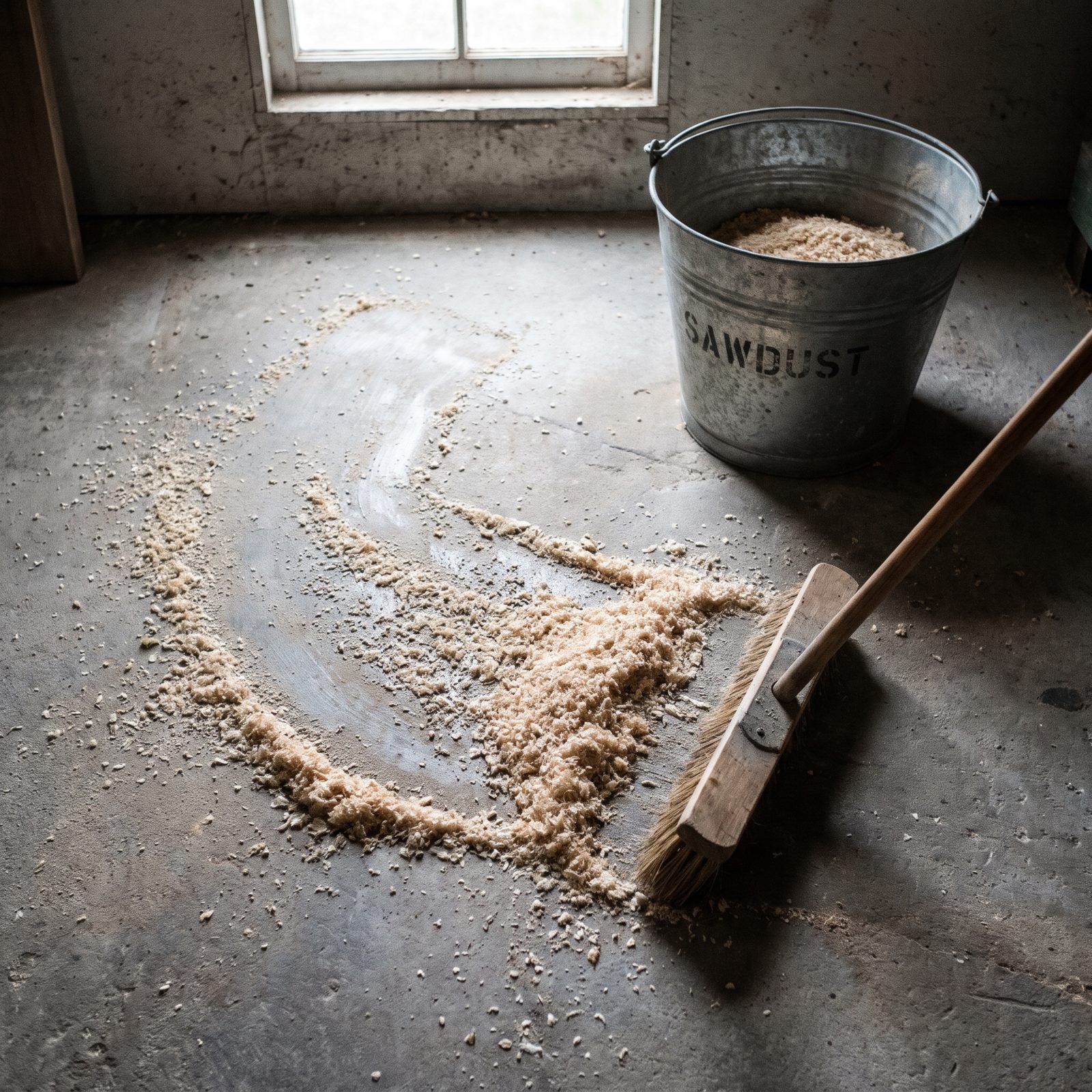 Use Damp Sawdust to Gather Dust From Concrete Floors